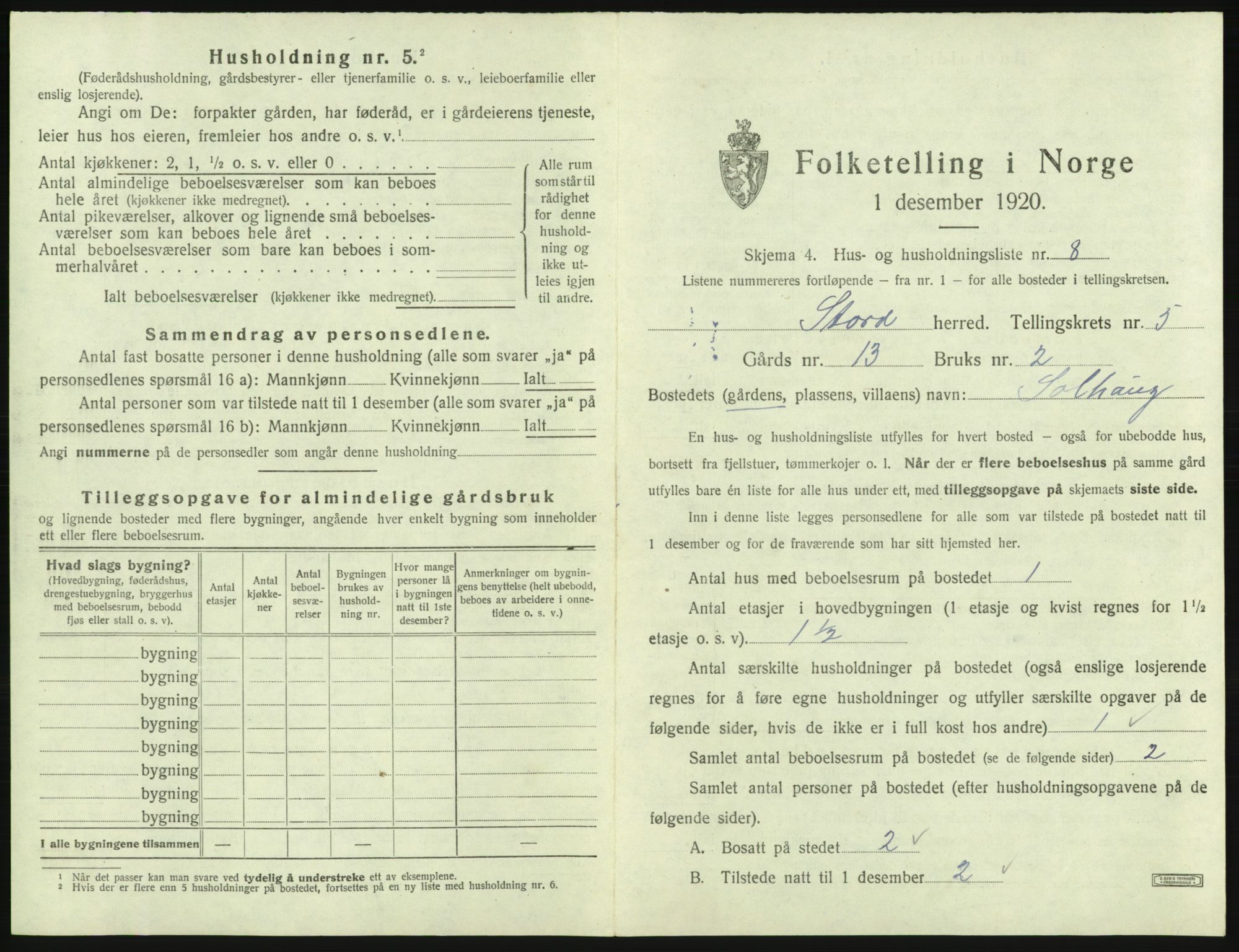 SAB, 1920 census for Stord, 1920, p. 191