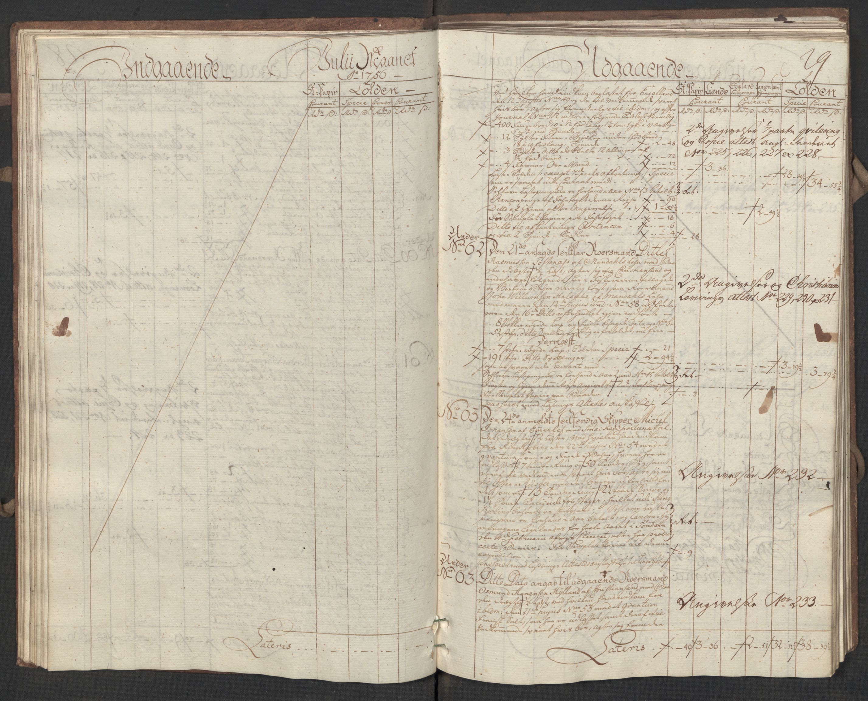 Generaltollkammeret, tollregnskaper, RA/EA-5490/R17/L0017/0002: Tollregnskaper Mandal / Utgående hovedtollbok, 1756, p. 28b-29a