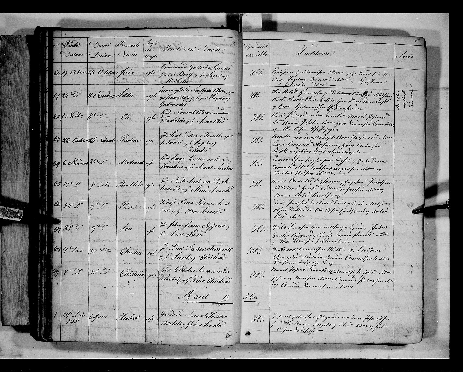 Gausdal prestekontor, AV/SAH-PREST-090/H/Ha/Hab/L0005: Parish register (copy) no. 5, 1846-1867, p. 45