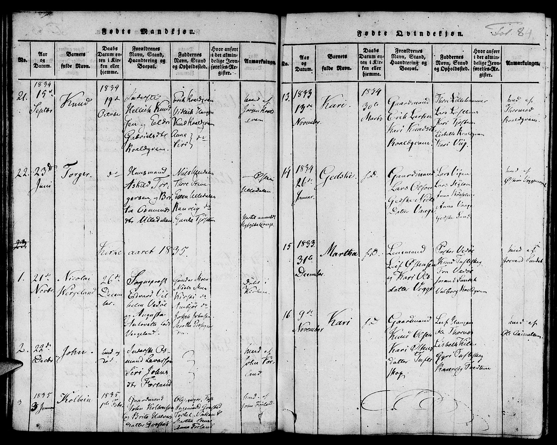 Suldal sokneprestkontor, AV/SAST-A-101845/01/IV/L0006: Parish register (official) no. A 6, 1816-1836, p. 84