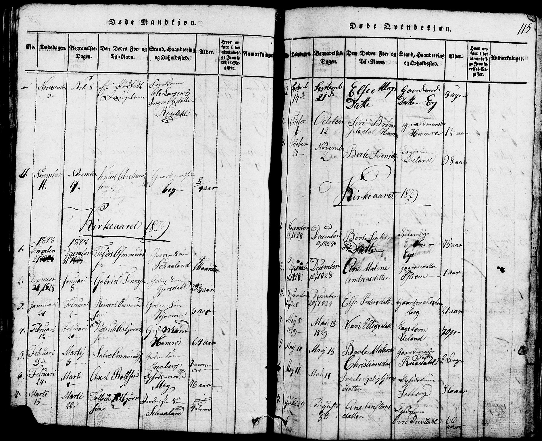 Lund sokneprestkontor, SAST/A-101809/S07/L0002: Parish register (copy) no. B 2, 1816-1832, p. 115