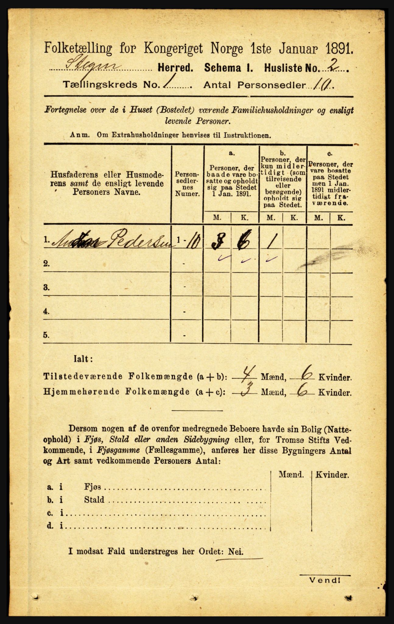 RA, 1891 census for 1848 Steigen, 1891, p. 29