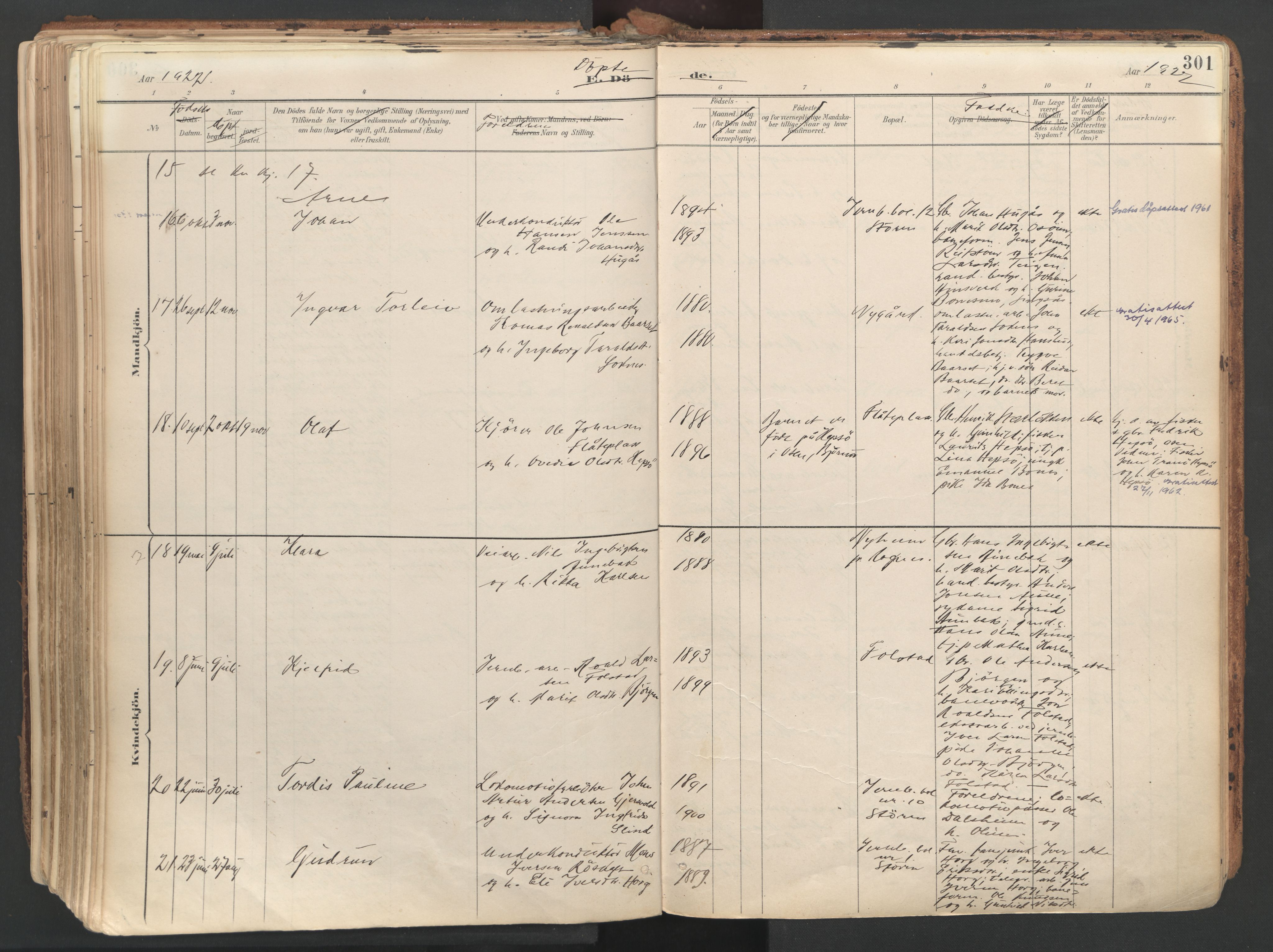 Ministerialprotokoller, klokkerbøker og fødselsregistre - Sør-Trøndelag, SAT/A-1456/687/L1004: Parish register (official) no. 687A10, 1891-1923, p. 301