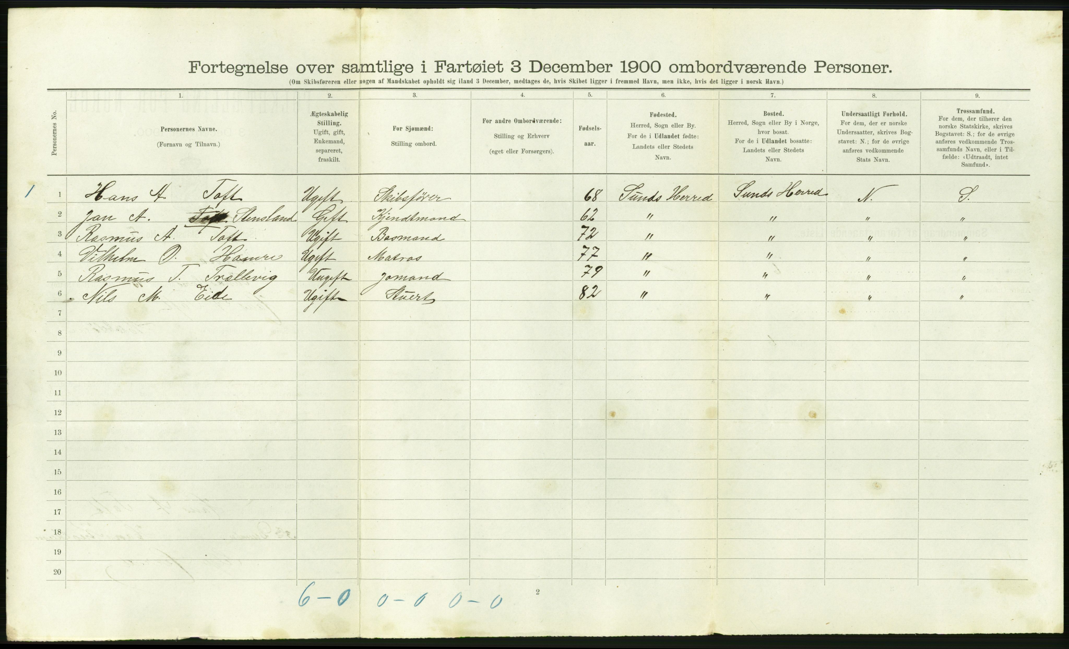 RA, 1900 Census - ship lists from ships in Norwegian harbours, harbours abroad and at sea, 1900, p. 1490