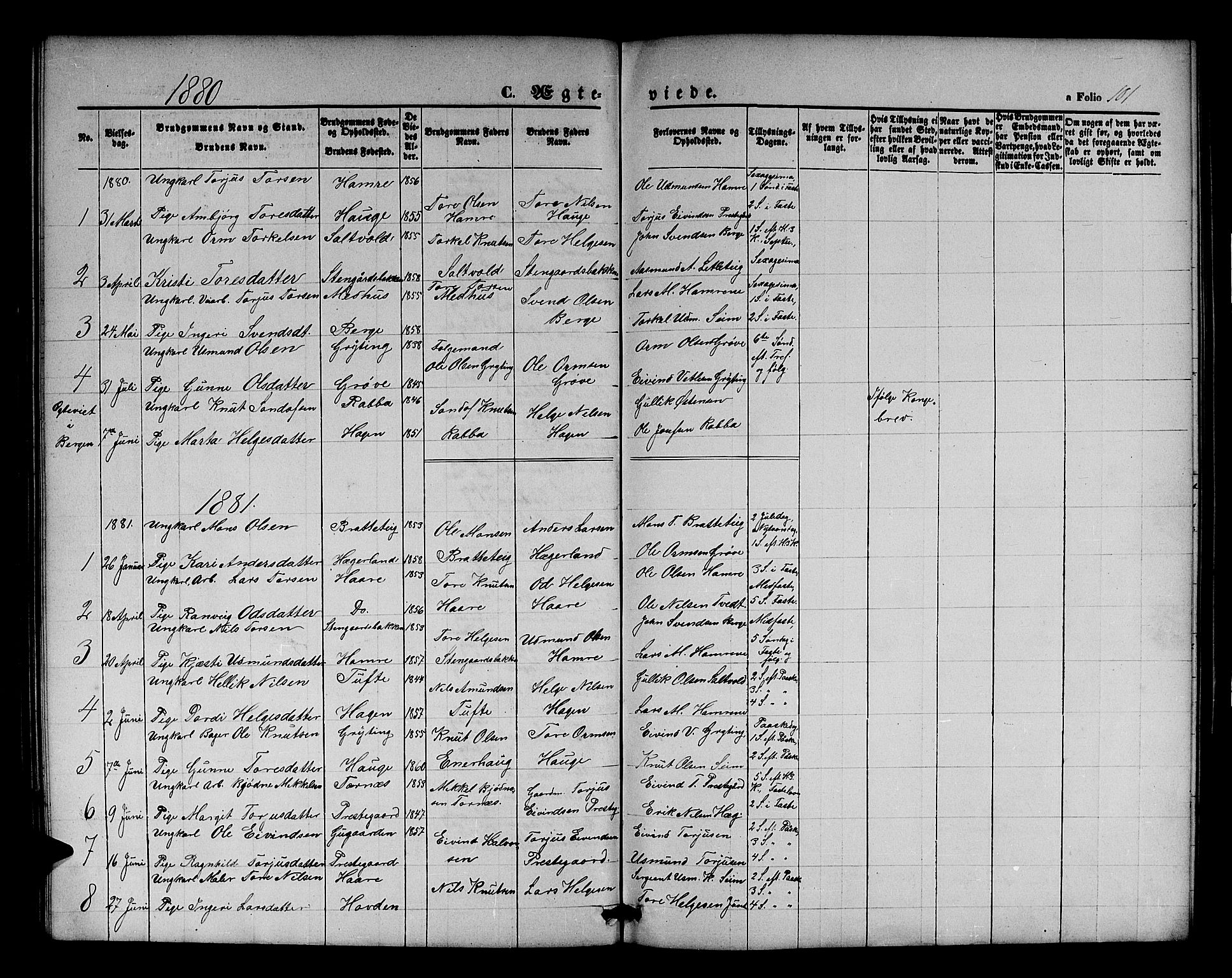 Røldal sokneprestembete, SAB/A-100247: Parish register (copy) no. A 2, 1861-1886, p. 101