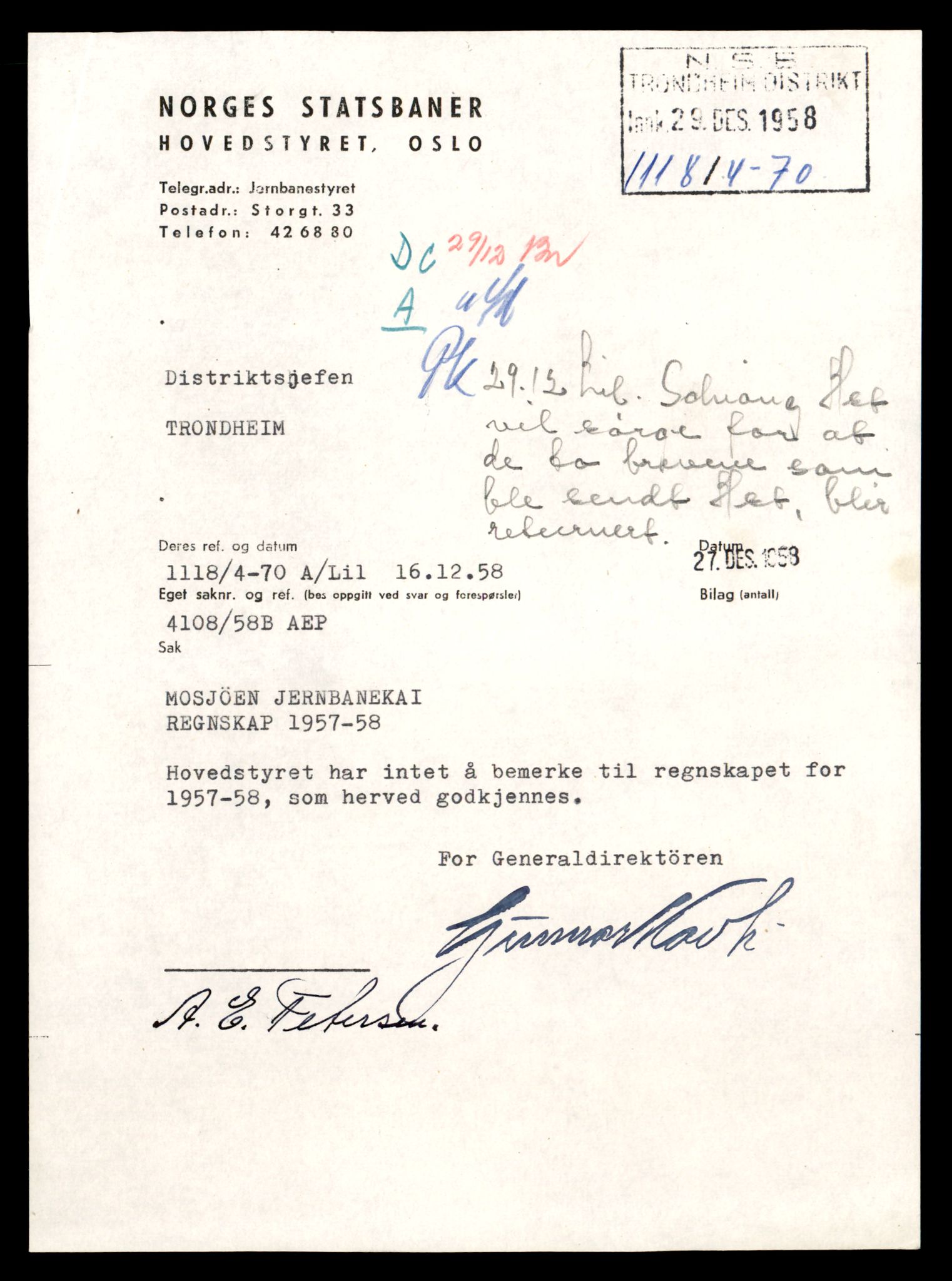 Norges statsbaner (NSB) - Trondheim distrikt, AV/SAT-A-6436/0002/Dd/L0817: --, 1953-1980, p. 19