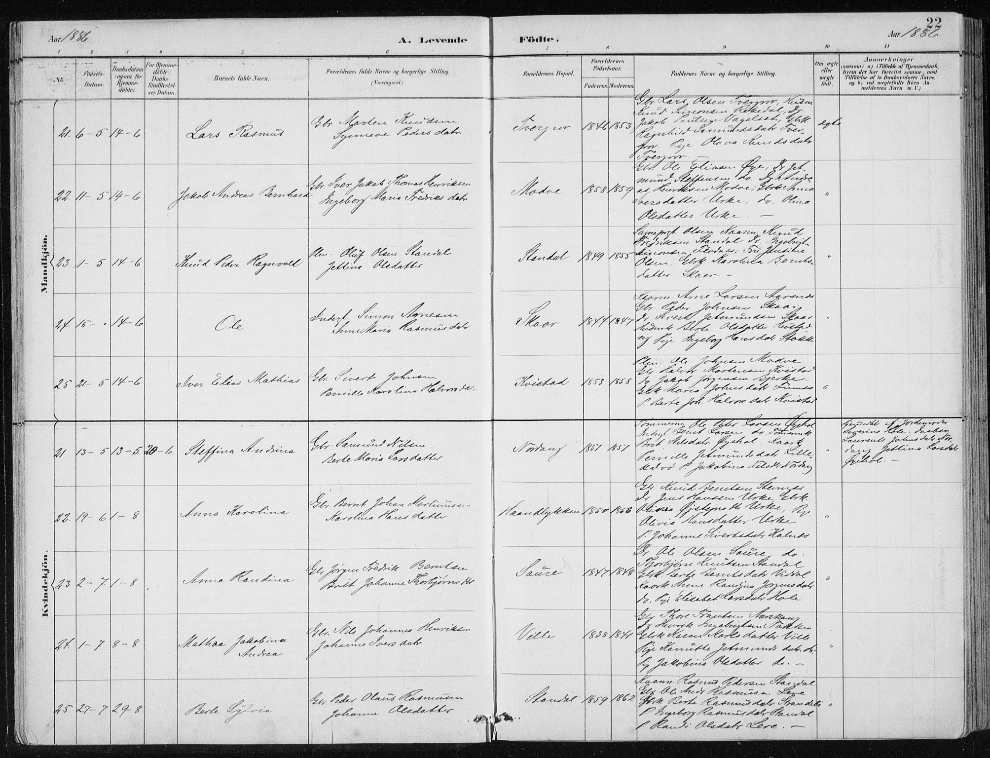 Ministerialprotokoller, klokkerbøker og fødselsregistre - Møre og Romsdal, AV/SAT-A-1454/515/L0215: Parish register (copy) no. 515C02, 1884-1906, p. 22