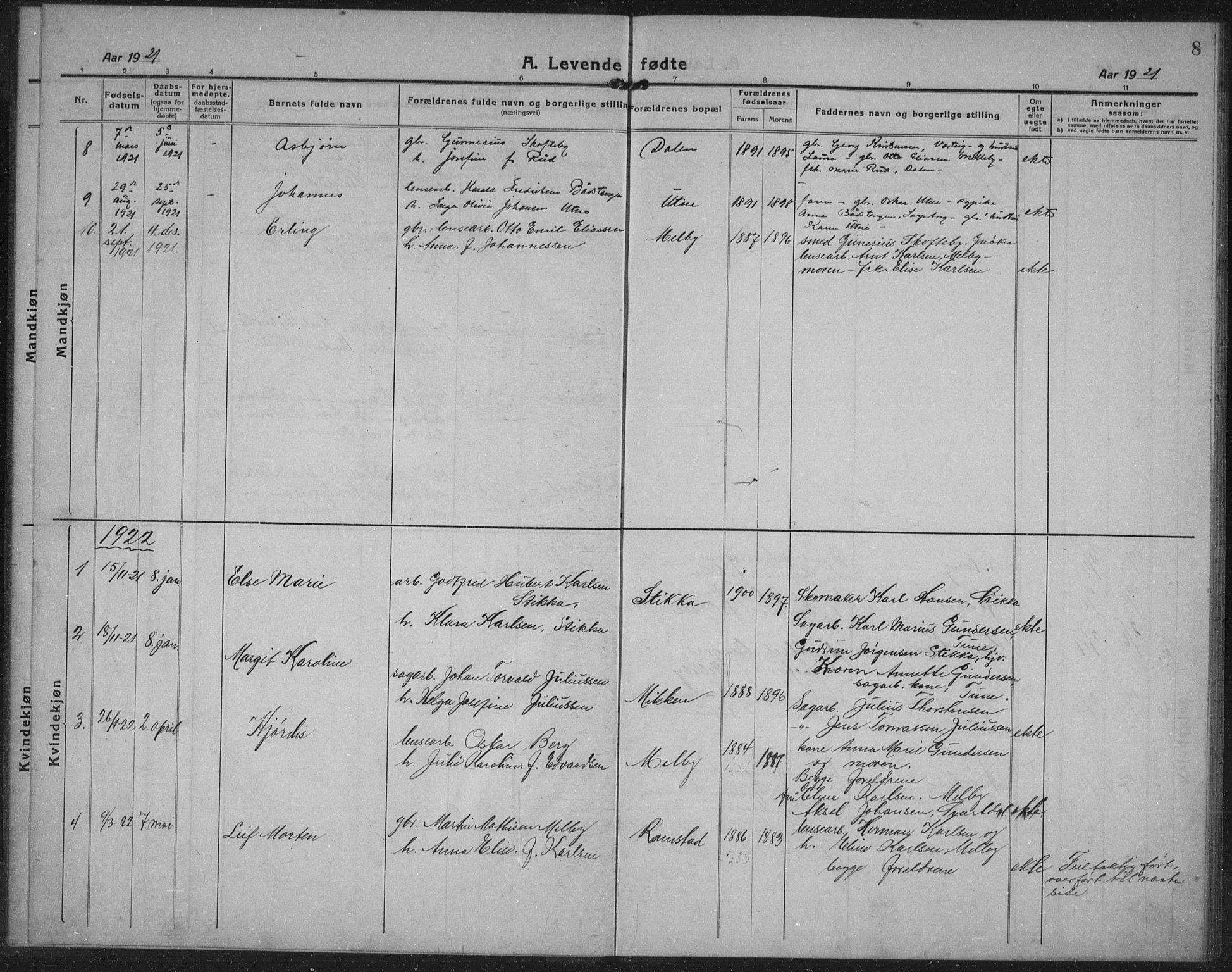 Tune prestekontor Kirkebøker, AV/SAO-A-2007/G/Gb/L0002: Parish register (copy) no. II 2, 1918-1941, p. 8