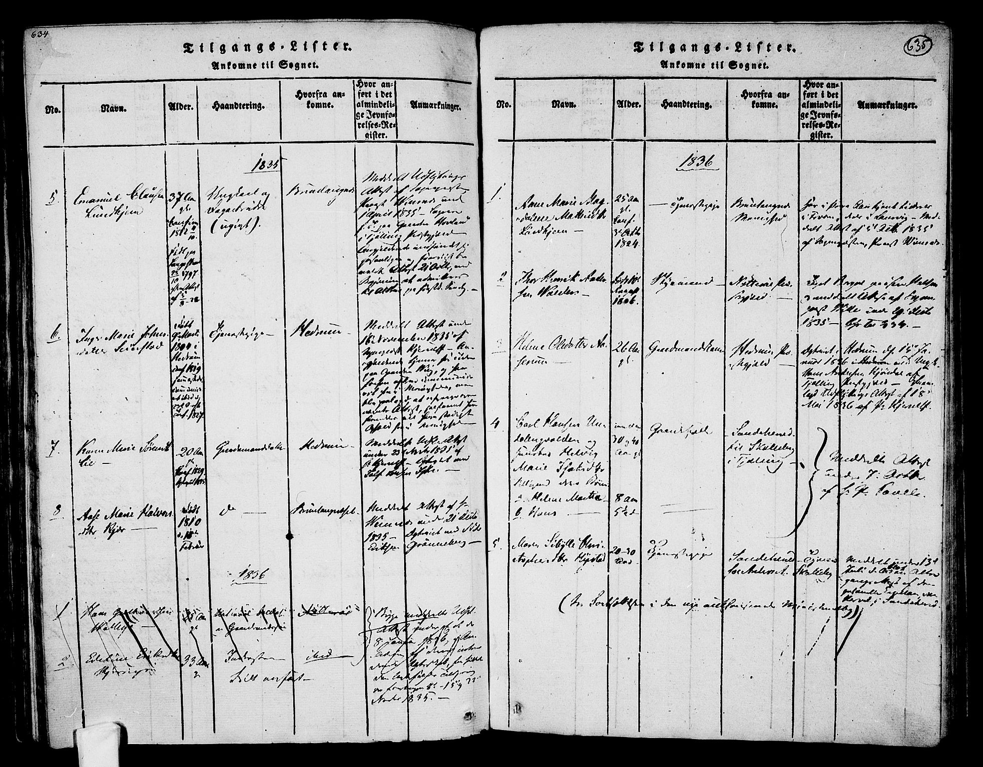 Tjølling kirkebøker, AV/SAKO-A-60/F/Fa/L0005: Parish register (official) no. 5, 1814-1836, p. 634-635