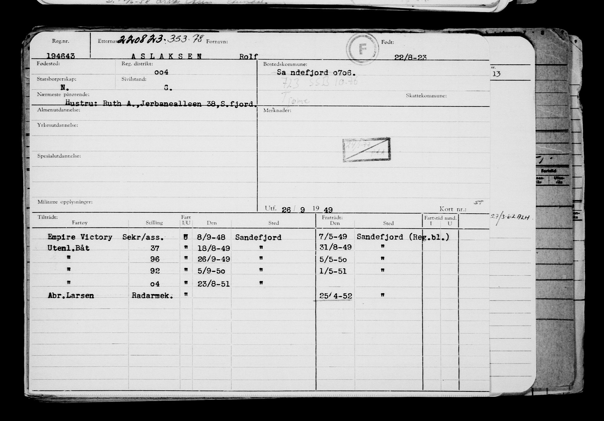 Direktoratet for sjømenn, AV/RA-S-3545/G/Gb/L0222: Hovedkort, 1923, p. 210