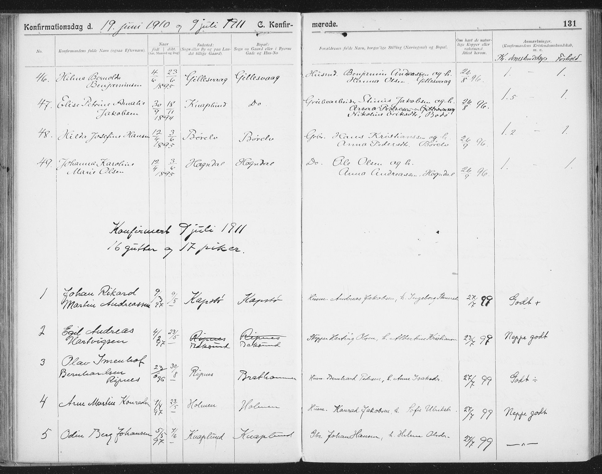 Ministerialprotokoller, klokkerbøker og fødselsregistre - Nordland, SAT/A-1459/804/L0081: Parish register (official) no. 804A02, 1901-1915, p. 131