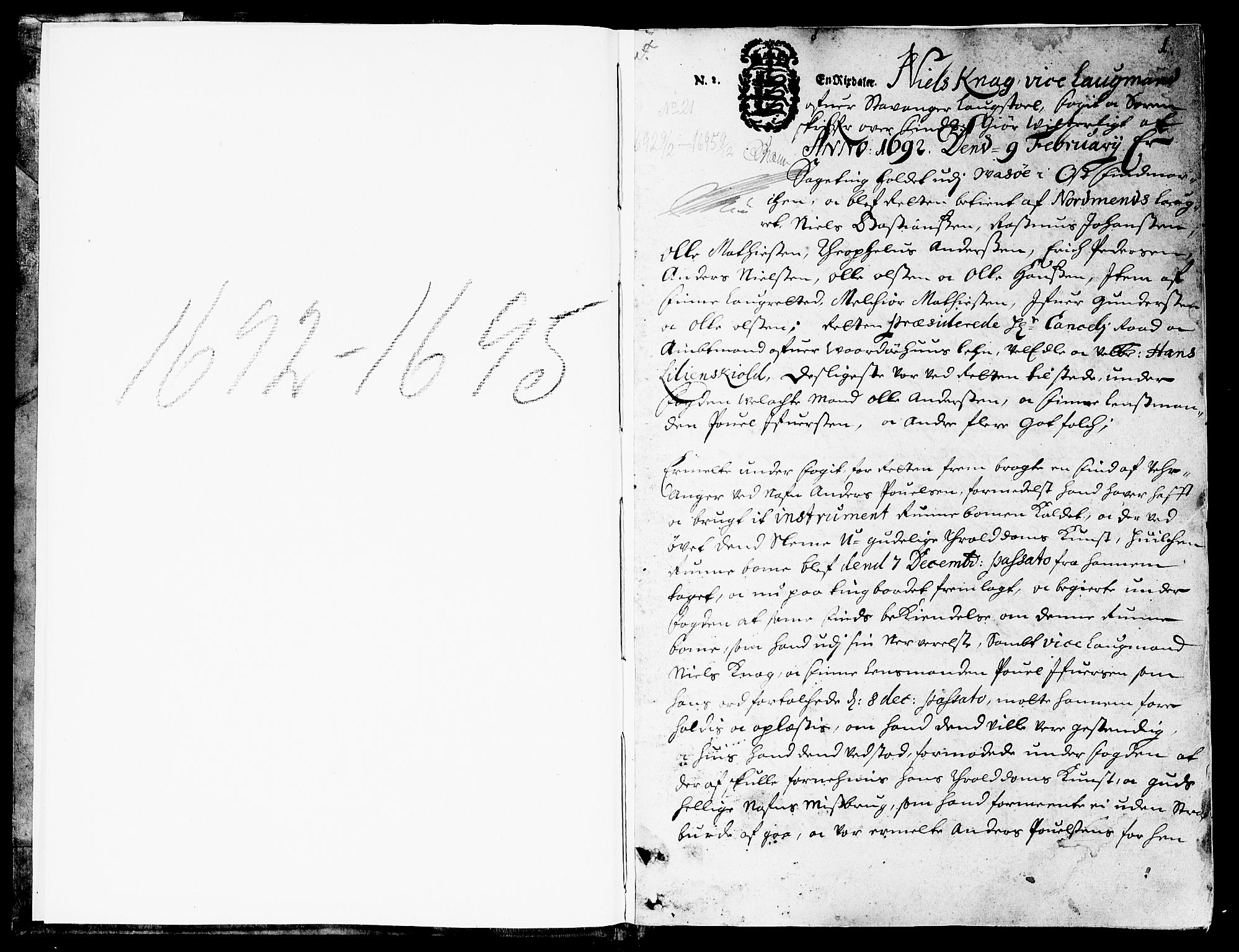 Finnmark sorenskriveri, SATØ/S-0053/F/Fa/L0025: Justisprotokoller, 1692-1695, p. 0b-1a