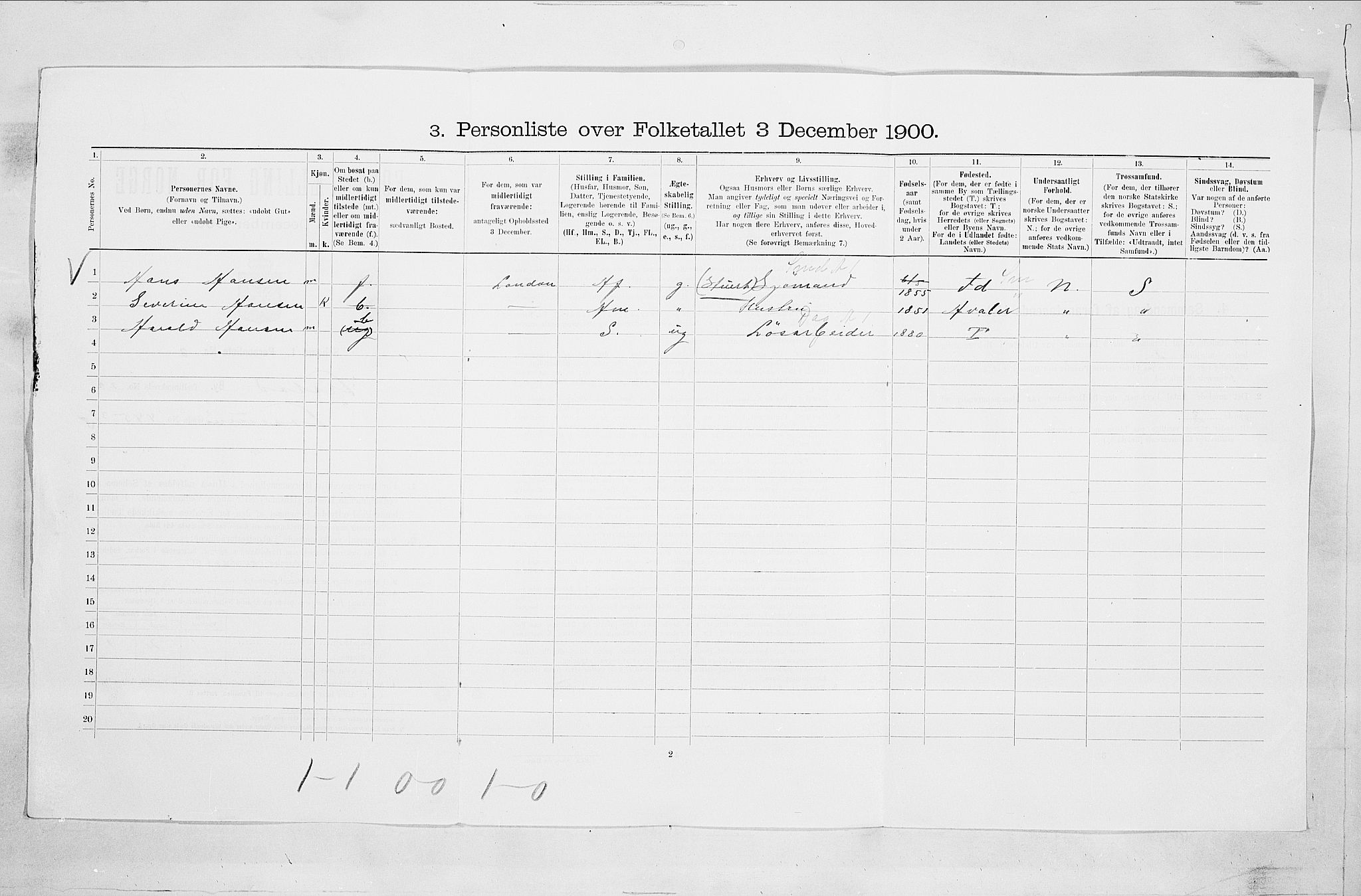 SAO, 1900 census for Fredrikstad, 1900