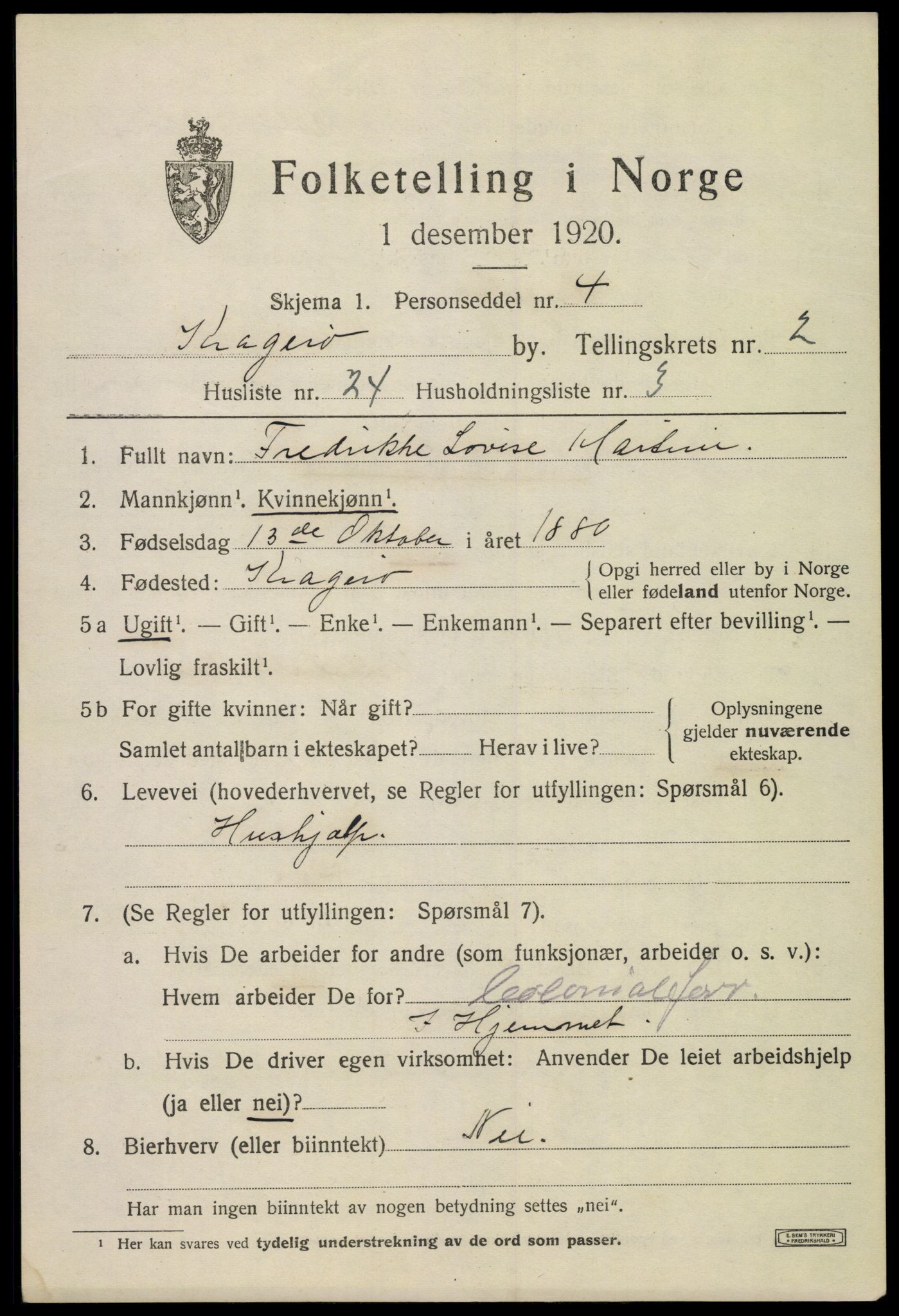 SAKO, 1920 census for Kragerø, 1920, p. 5641