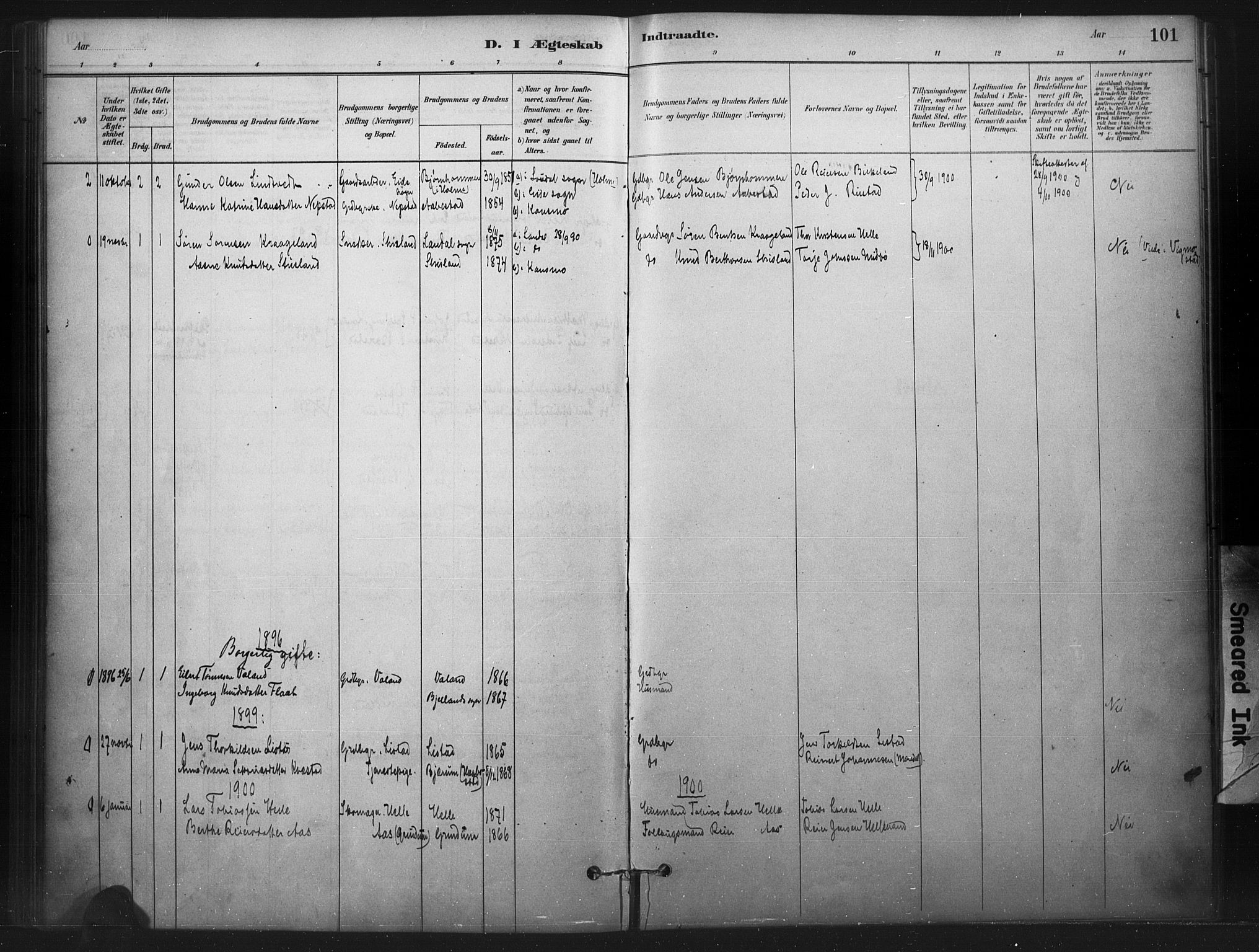 Nord-Audnedal sokneprestkontor, AV/SAK-1111-0032/F/Fa/Faa/L0003: Parish register (official) no. A 3, 1882-1900, p. 101