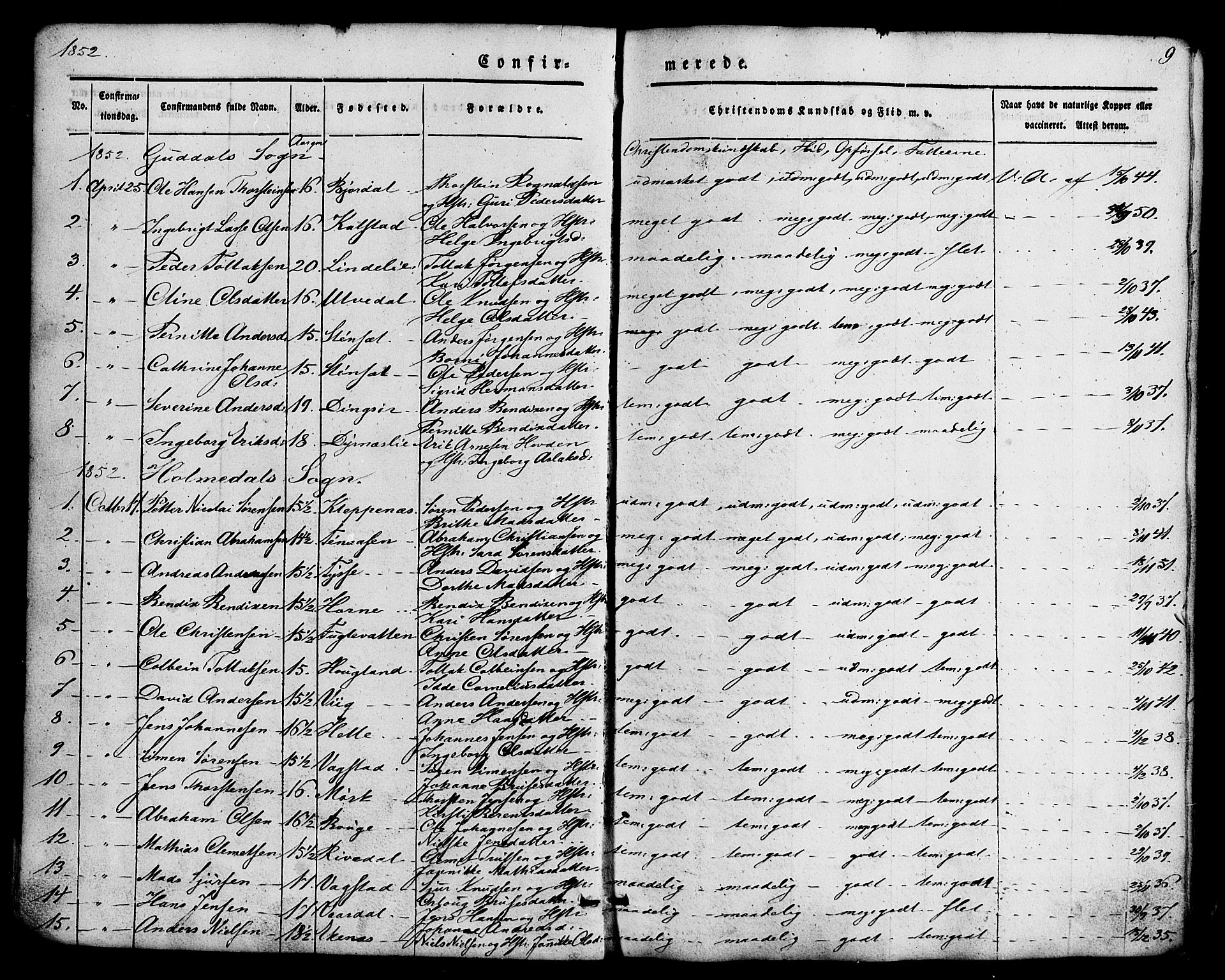 Fjaler sokneprestembete, SAB/A-79801/H/Haa/Haaa/L0008: Parish register (official) no. A 8, 1850-1886, p. 9