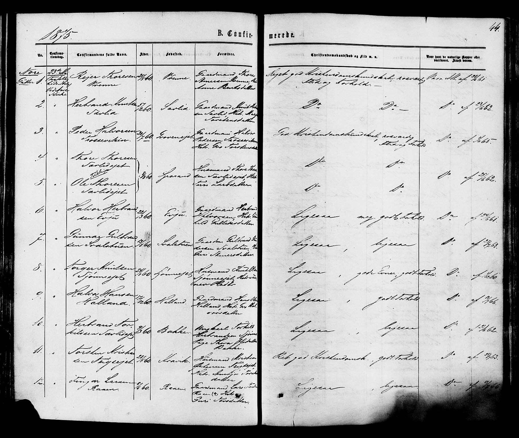 Nore kirkebøker, SAKO/A-238/F/Fa/L0004: Parish register (official) no. I 4, 1867-1877, p. 44