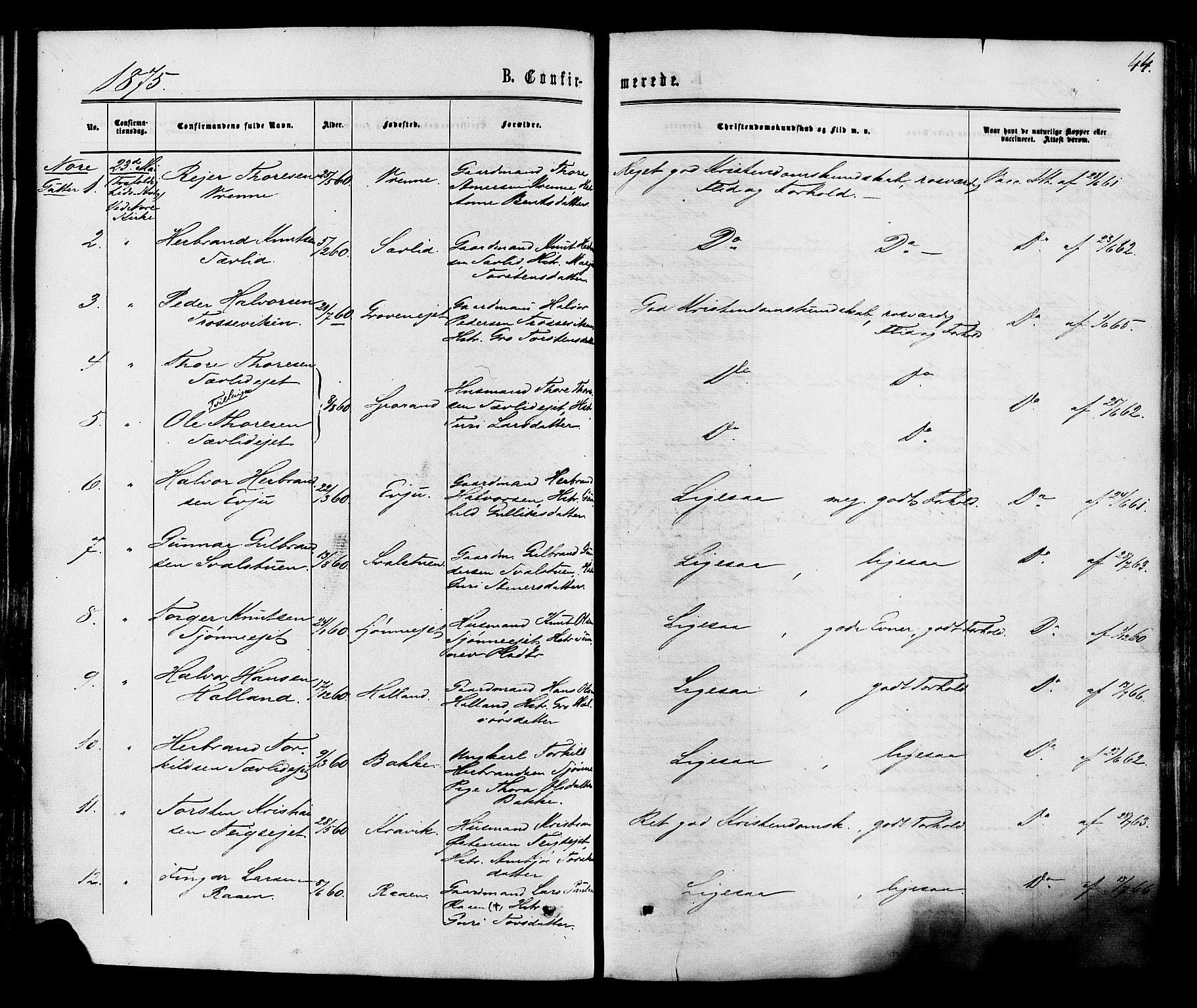 Nore kirkebøker, AV/SAKO-A-238/F/Fa/L0004: Parish register (official) no. I 4, 1867-1877, p. 44