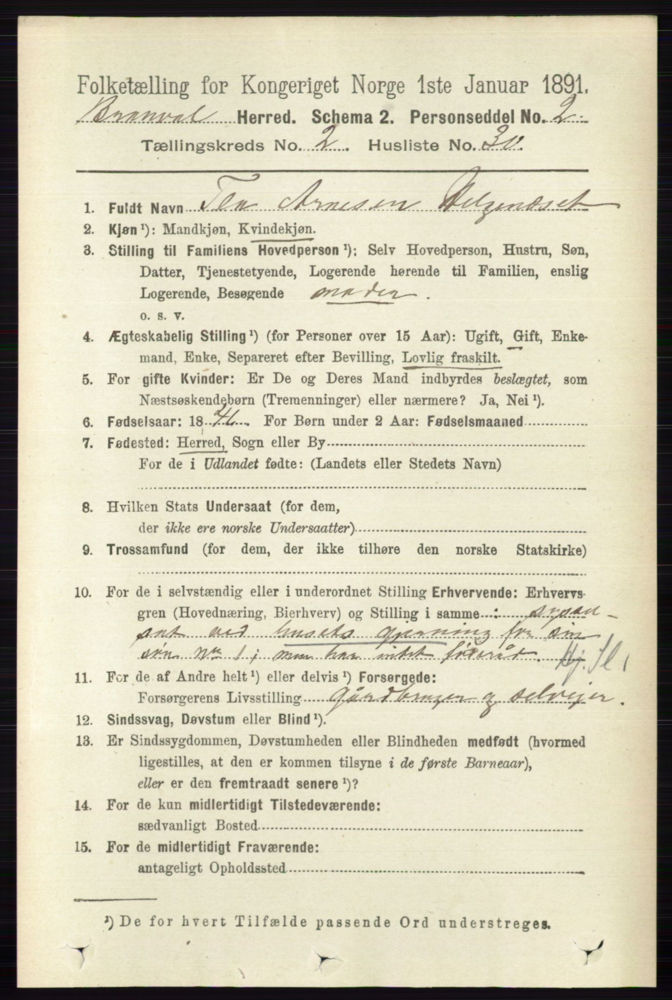 RA, 1891 census for 0422 Brandval, 1891, p. 977