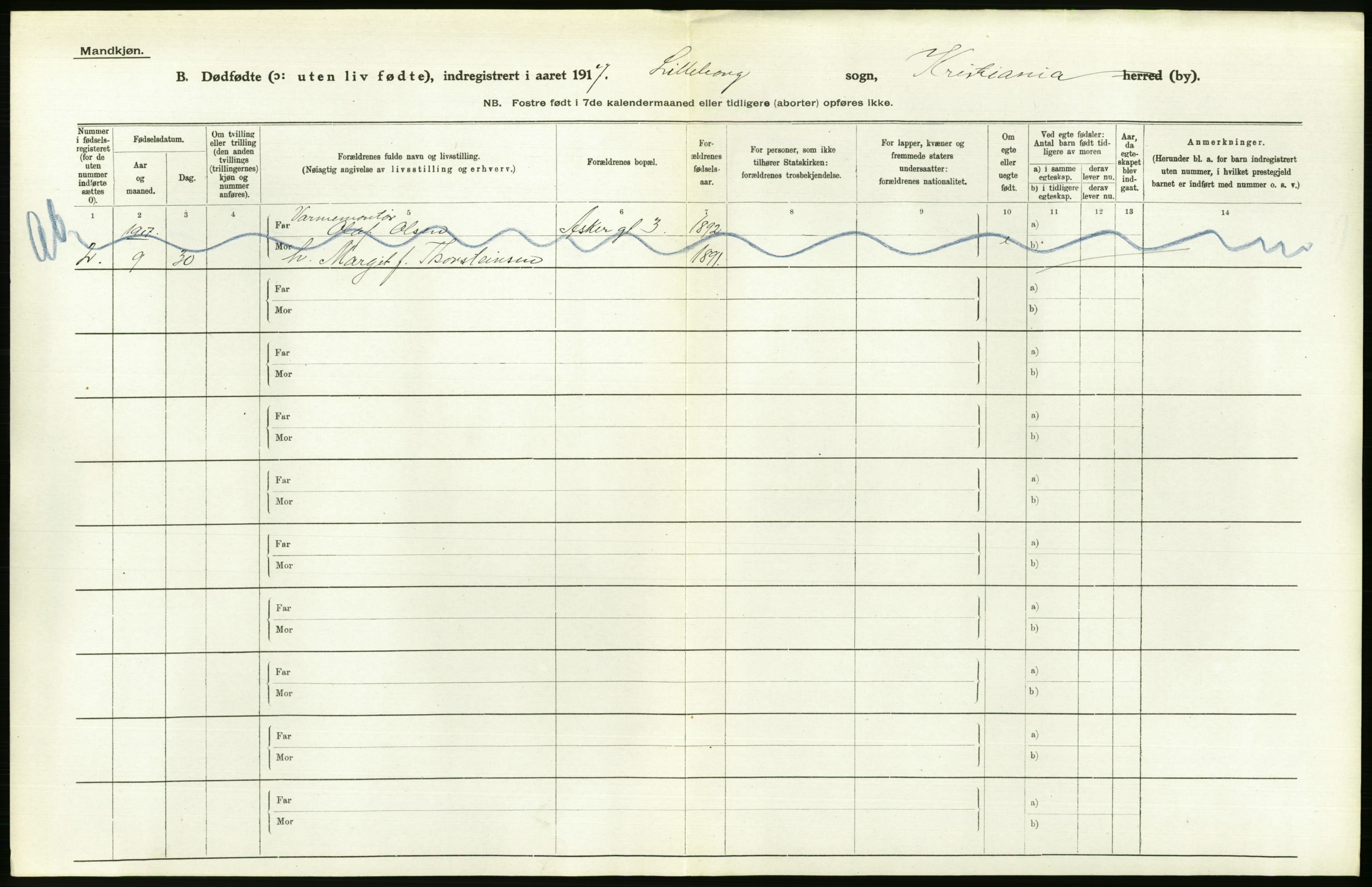 Statistisk sentralbyrå, Sosiodemografiske emner, Befolkning, RA/S-2228/D/Df/Dfb/Dfbg/L0011: Kristiania: Døde, dødfødte., 1917, p. 534