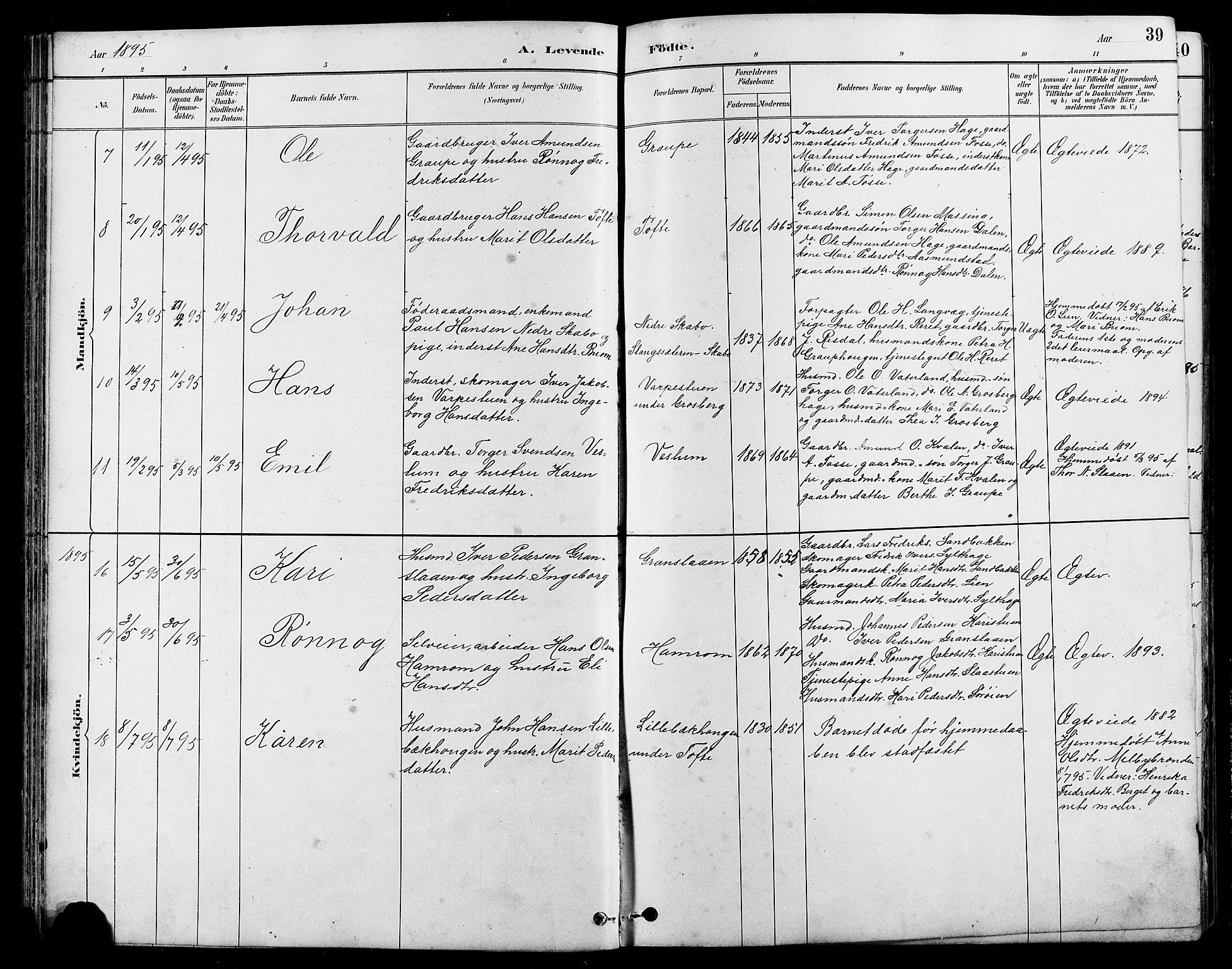 Nord-Fron prestekontor, AV/SAH-PREST-080/H/Ha/Hab/L0005: Parish register (copy) no. 5, 1884-1914, p. 39