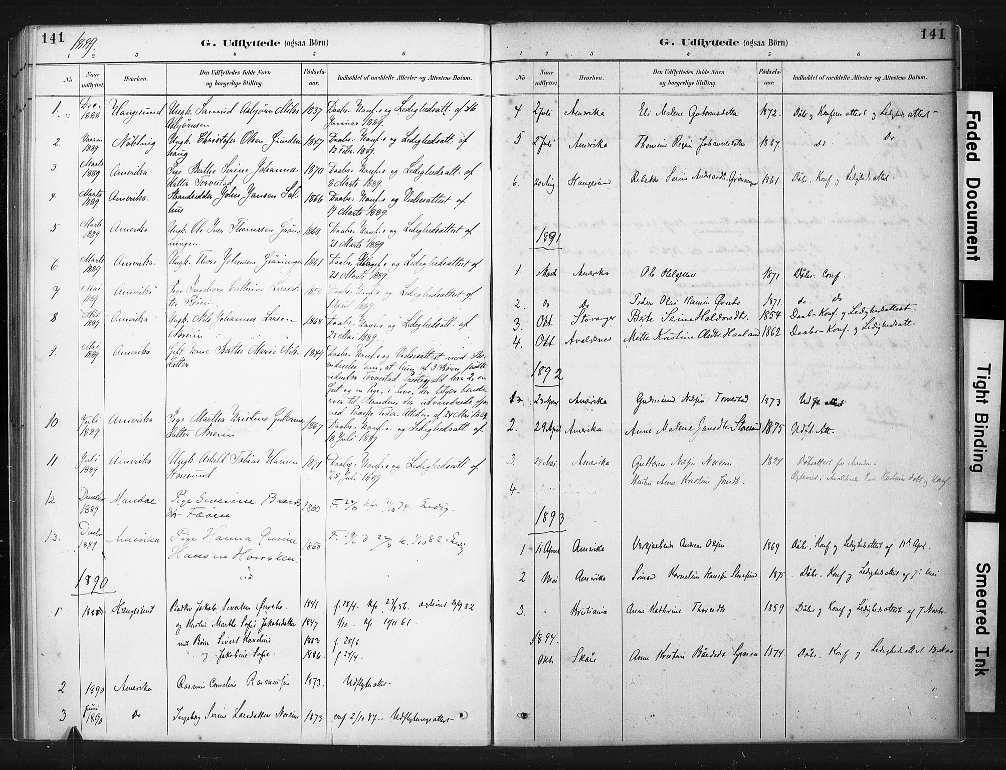 Torvastad sokneprestkontor, AV/SAST-A -101857/H/Ha/Haa/L0015: Parish register (official) no. A 14, 1888-1899, p. 141