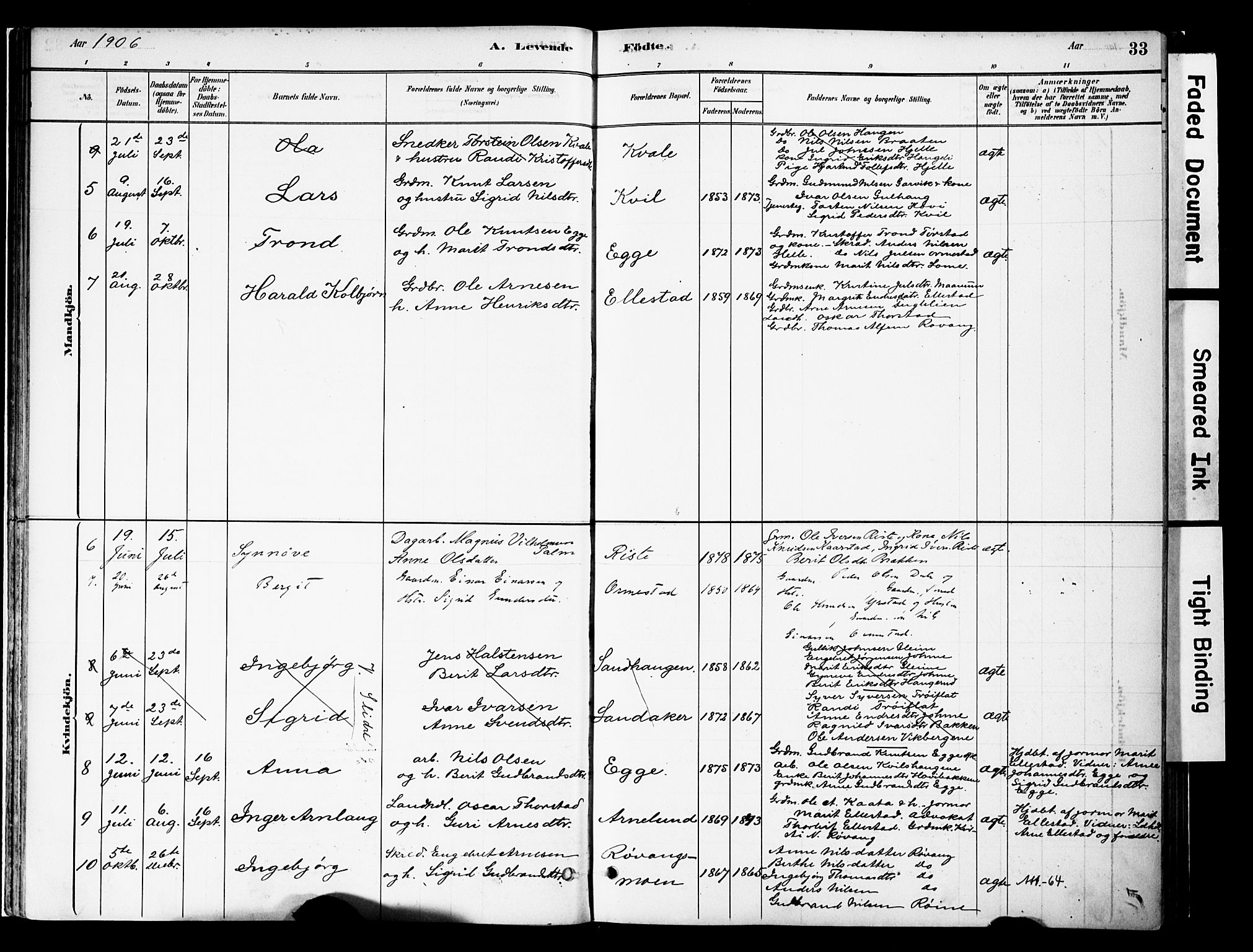 Vestre Slidre prestekontor, SAH/PREST-136/H/Ha/Haa/L0005: Parish register (official) no. 5, 1881-1912, p. 33