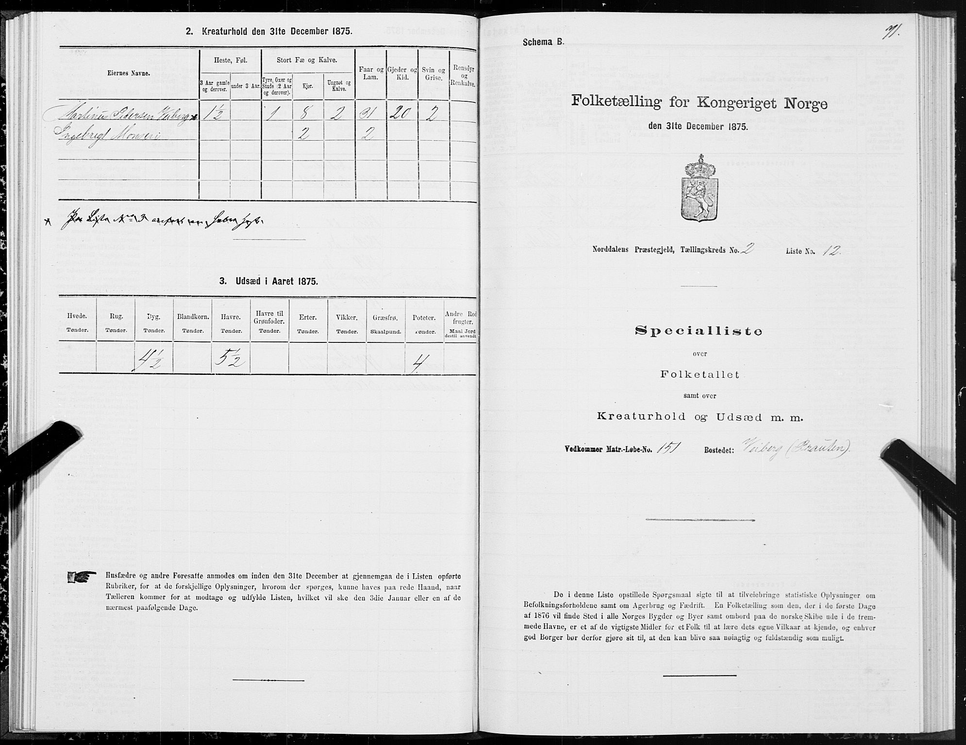 SAT, 1875 census for 1524P Norddal, 1875, p. 1071