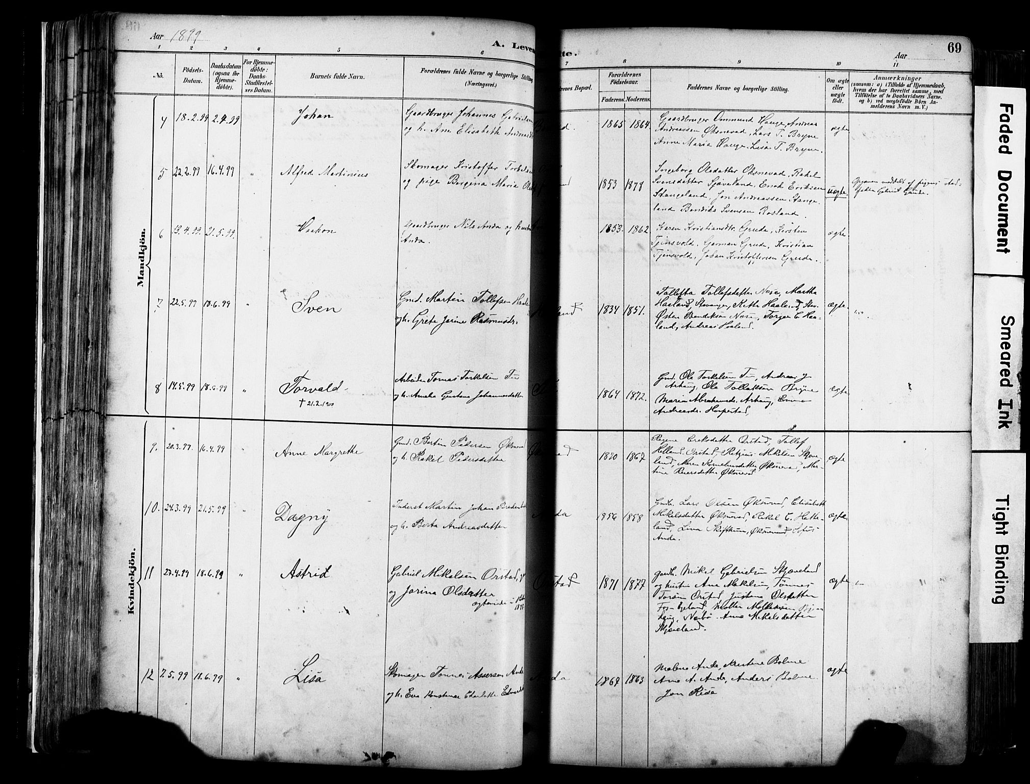Klepp sokneprestkontor, SAST/A-101803/001/3/30BA/L0009: Parish register (official) no. A 7, 1886-1915, p. 69