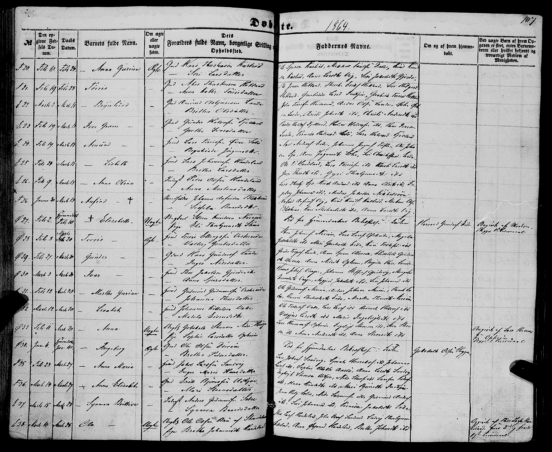 Fjelberg sokneprestembete, SAB/A-75201/H/Haa: Parish register (official) no. A 7, 1851-1867, p. 107