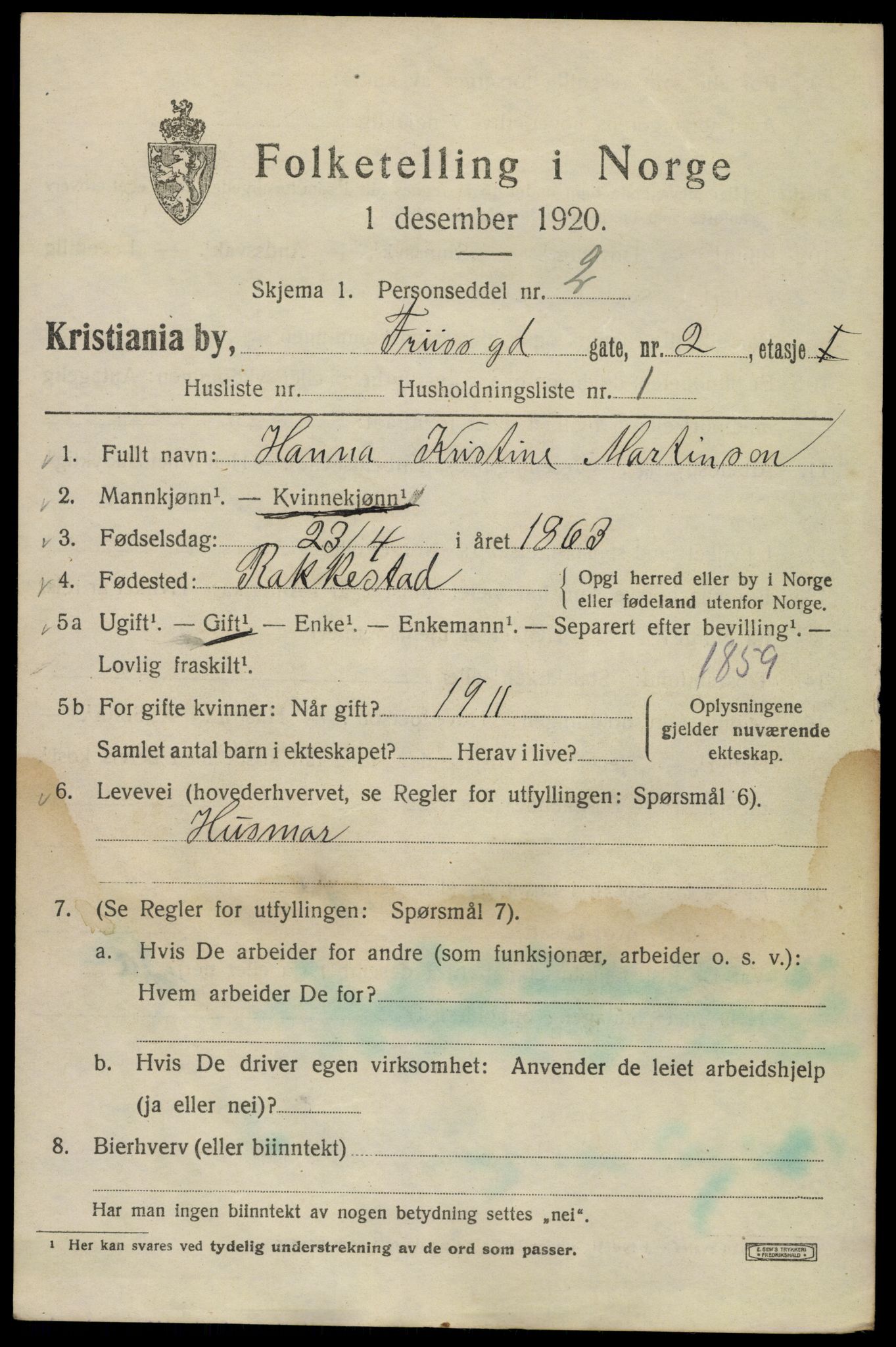 SAO, 1920 census for Kristiania, 1920, p. 238393