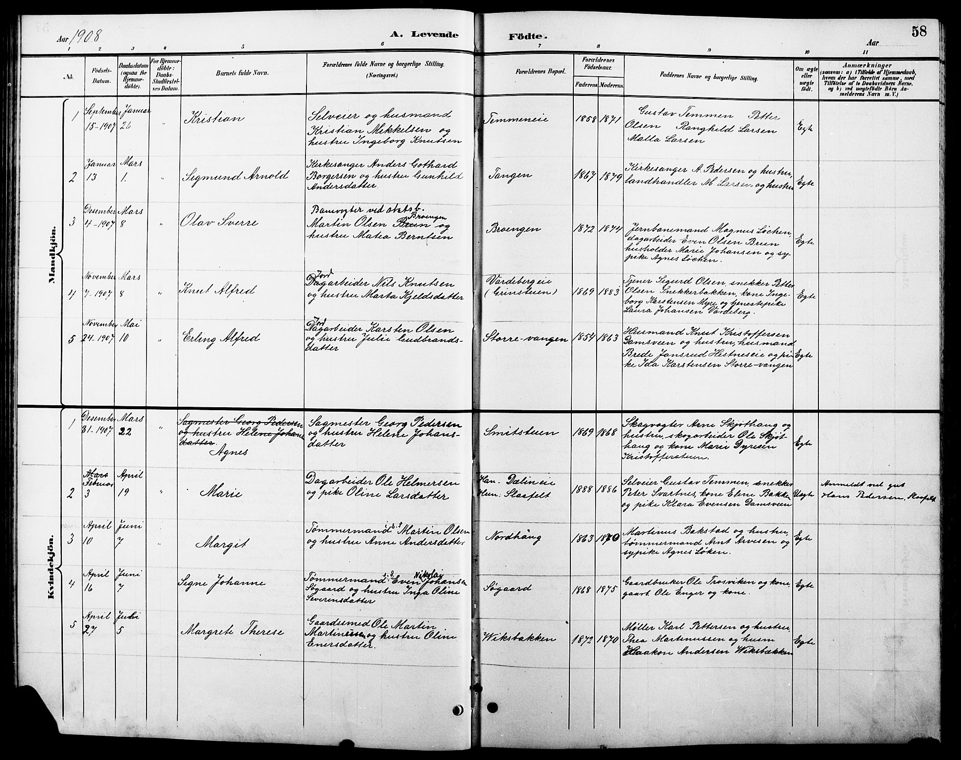 Stange prestekontor, SAH/PREST-002/L/L0011: Parish register (copy) no. 11, 1895-1917, p. 58