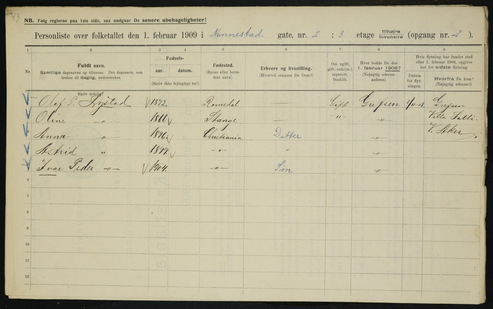 OBA, Municipal Census 1909 for Kristiania, 1909, p. 62588