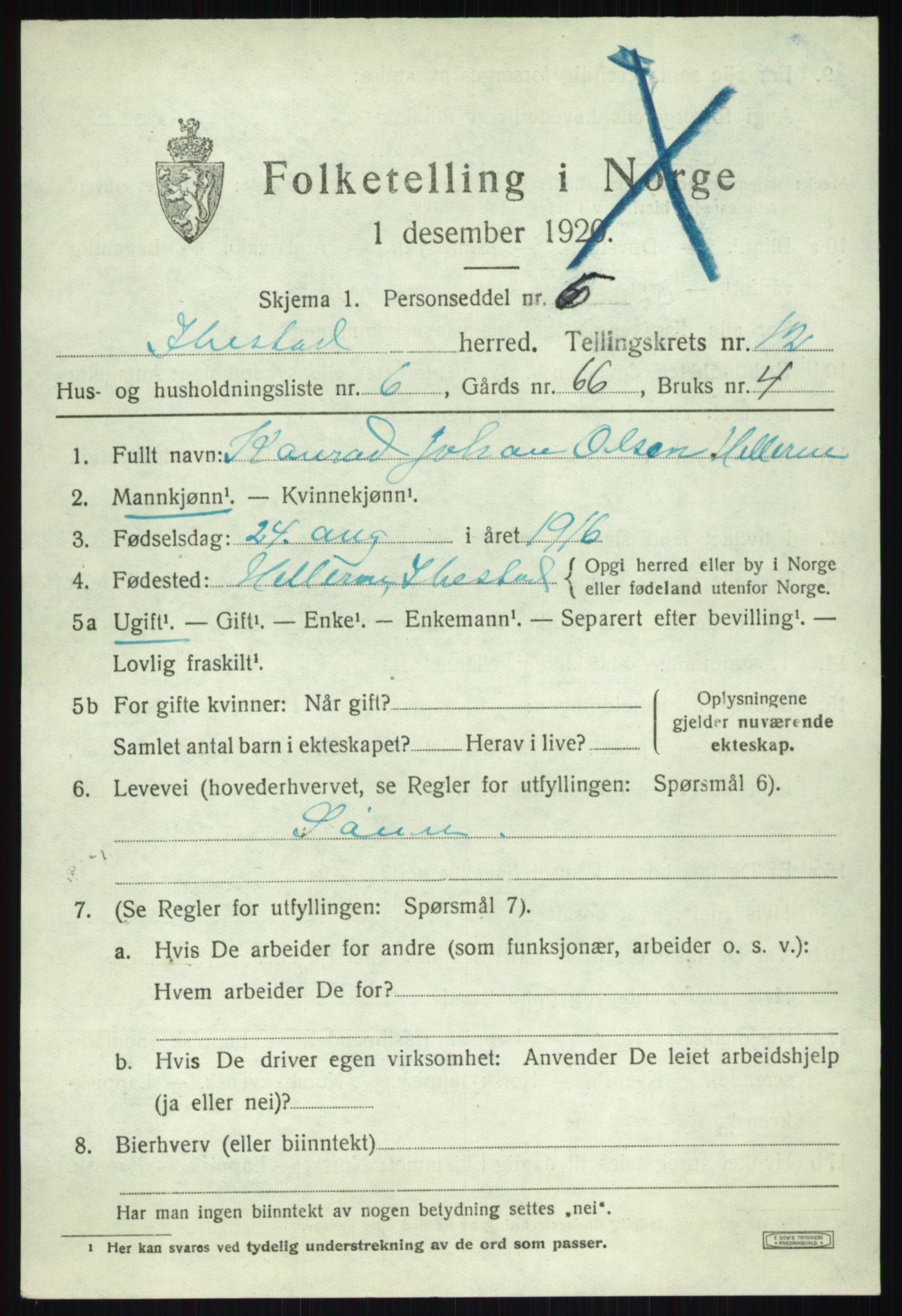 SATØ, 1920 census for Ibestad, 1920, p. 6449