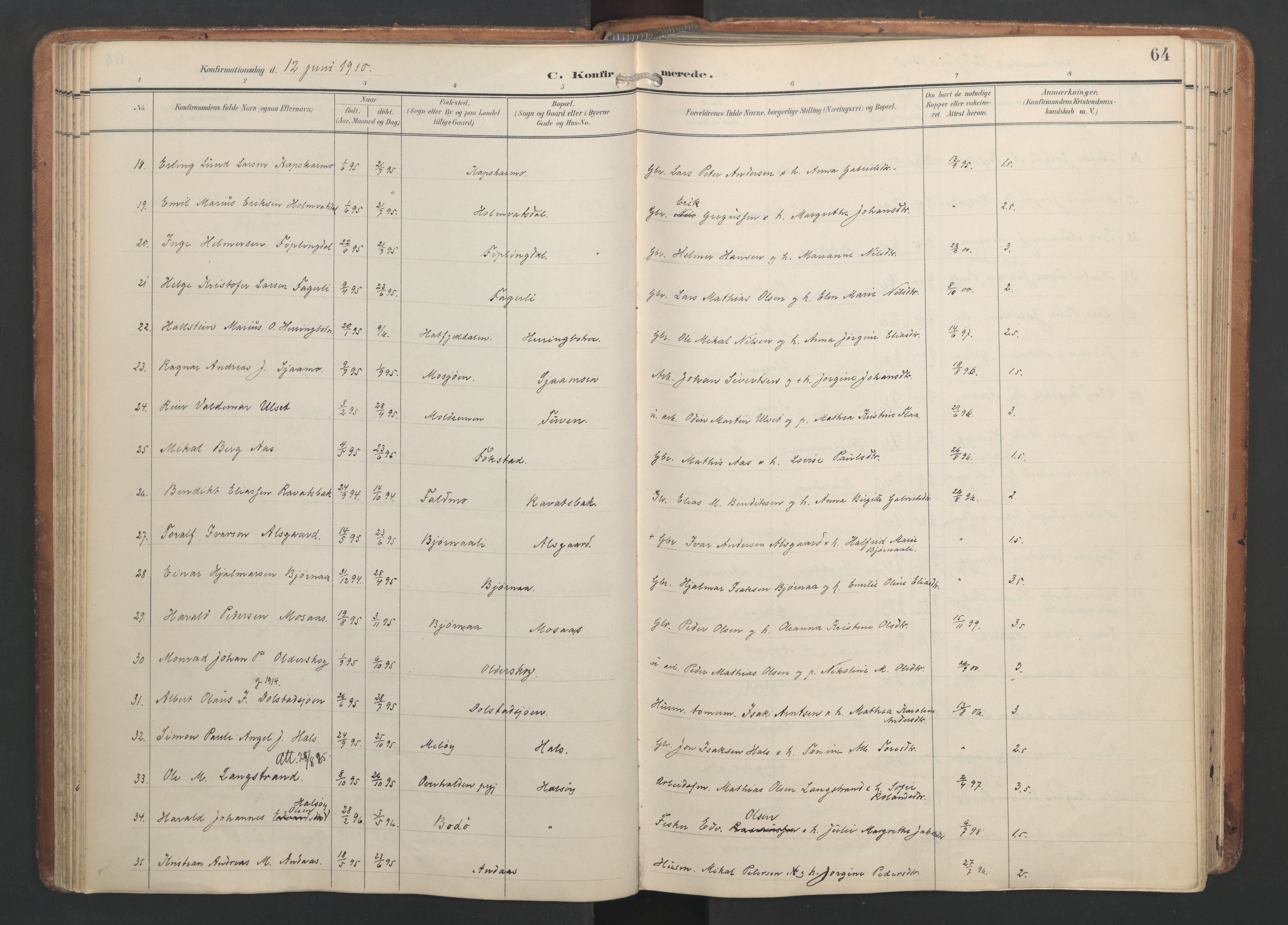 Ministerialprotokoller, klokkerbøker og fødselsregistre - Nordland, AV/SAT-A-1459/820/L0298: Parish register (official) no. 820A19, 1897-1915, p. 64