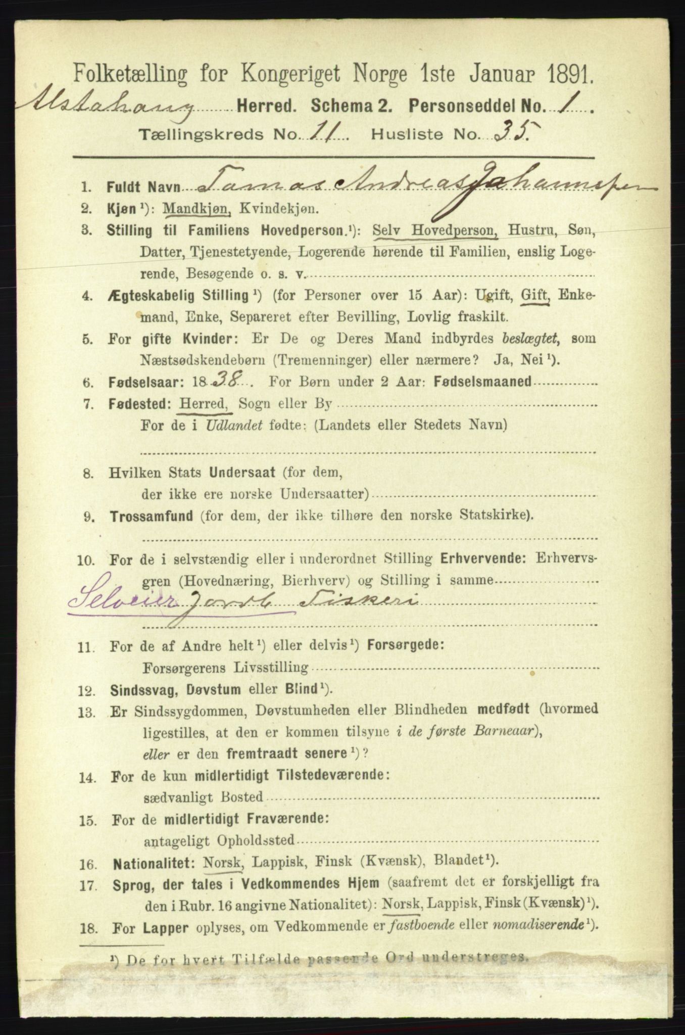 RA, 1891 census for 1820 Alstahaug, 1891, p. 4104