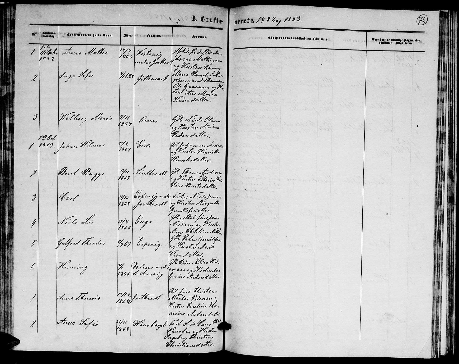 Hommedal sokneprestkontor, AV/SAK-1111-0023/F/Fb/Fba/L0003: Parish register (copy) no. B 3, 1863-1884, p. 76