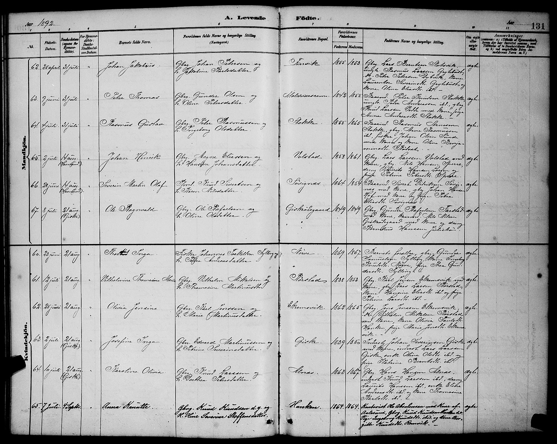 Ministerialprotokoller, klokkerbøker og fødselsregistre - Møre og Romsdal, AV/SAT-A-1454/528/L0431: Parish register (copy) no. 528C12, 1885-1898, p. 131