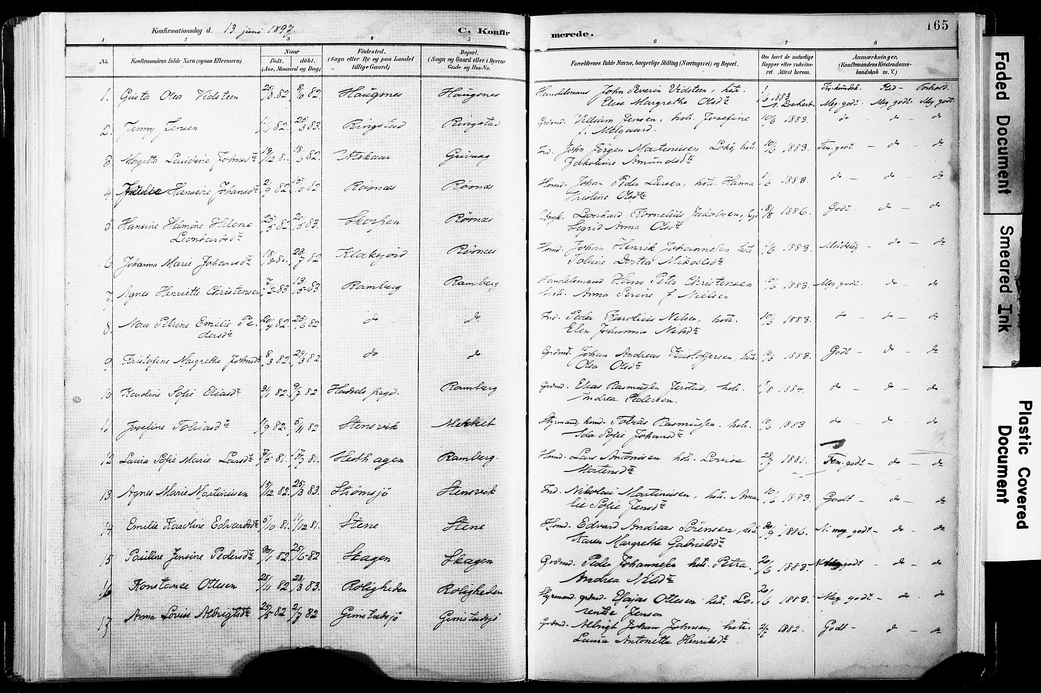 Ministerialprotokoller, klokkerbøker og fødselsregistre - Nordland, SAT/A-1459/891/L1304: Parish register (official) no. 891A09, 1895-1921, p. 165