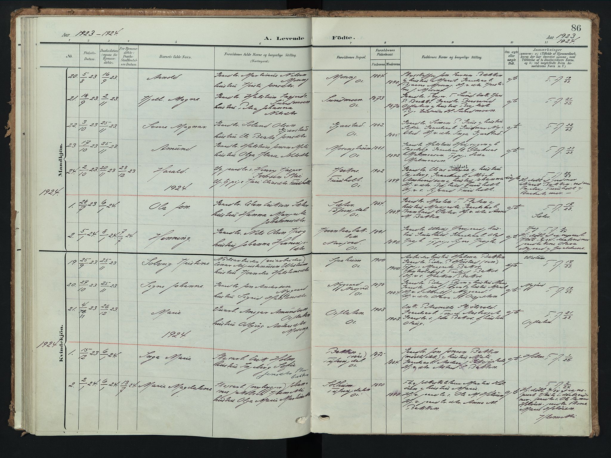 Tolga prestekontor, AV/SAH-PREST-062/K/L0009: Parish register (official) no. 9, 1903-1928, p. 86