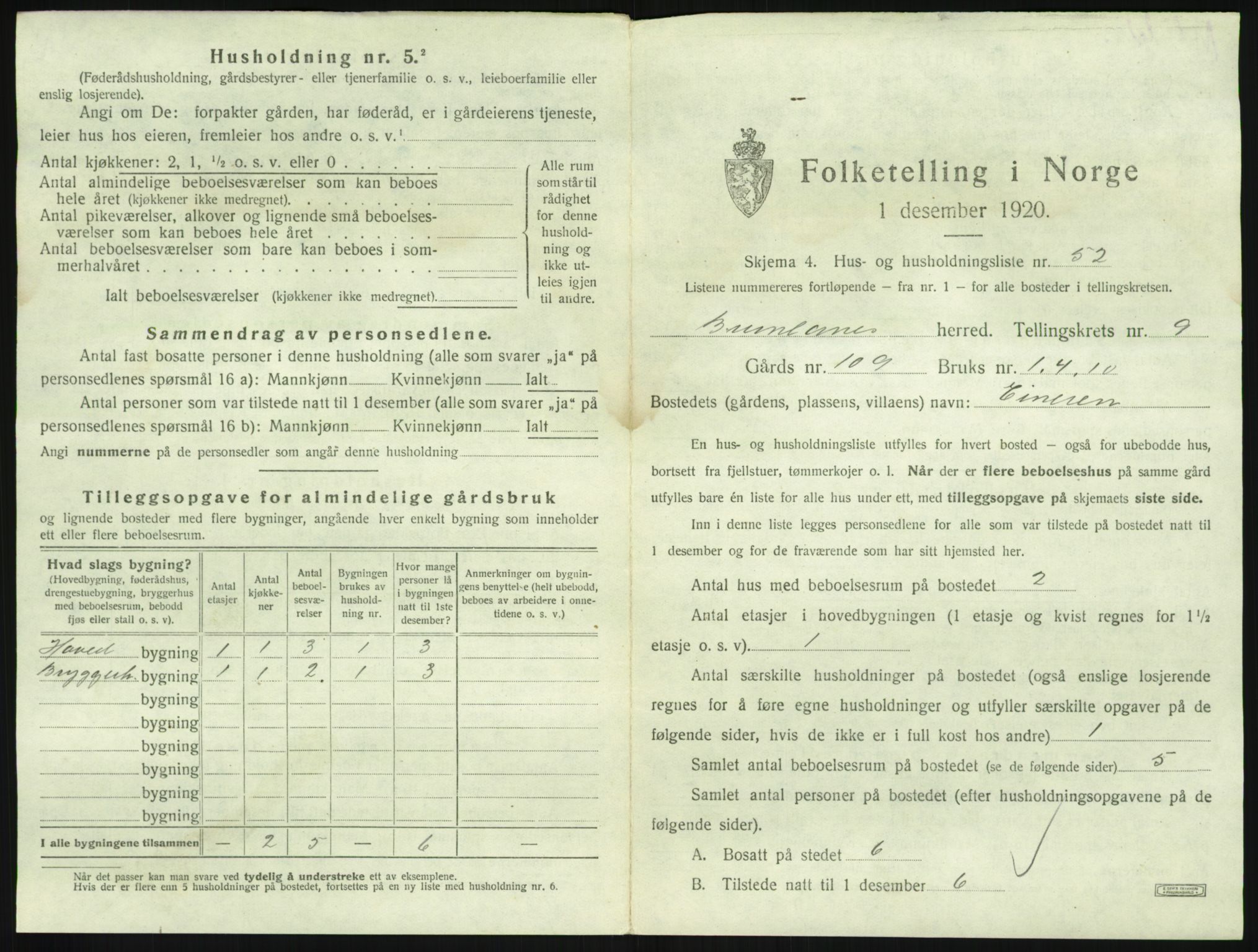 SAKO, 1920 census for Brunlanes, 1920, p. 1183