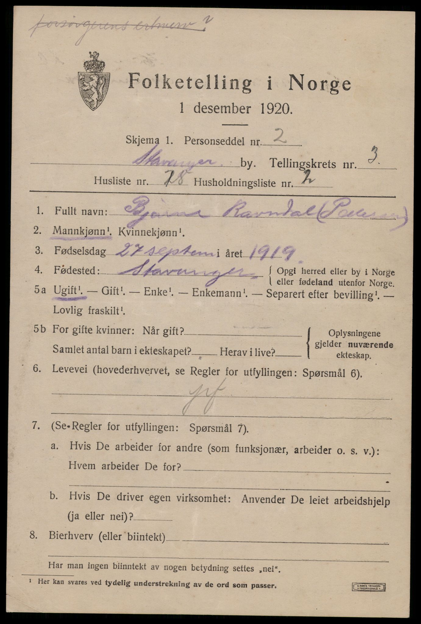 SAST, 1920 census for Stavanger, 1920, p. 35884