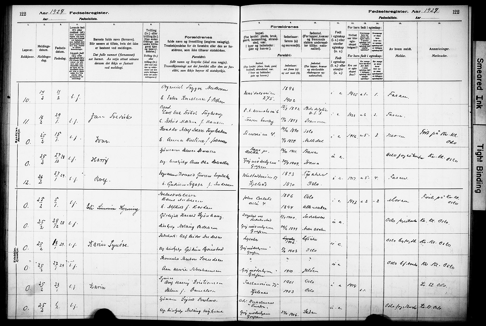 Vestre Aker prestekontor Kirkebøker, AV/SAO-A-10025/J/Ja/L0003: Birth register no. 3, 1926-1930, p. 122