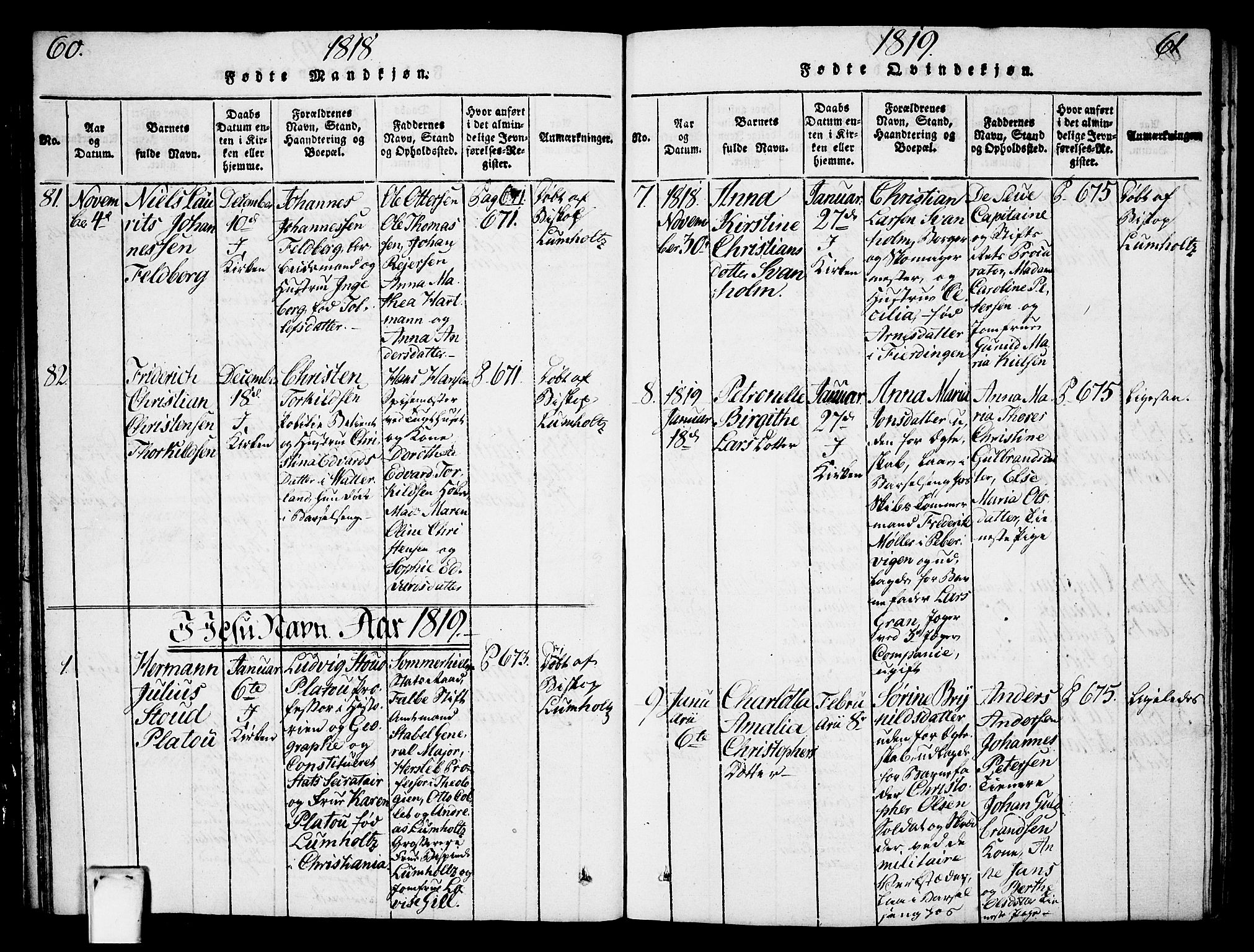Oslo domkirke Kirkebøker, SAO/A-10752/F/Fa/L0007: Parish register (official) no. 7, 1817-1824, p. 60-61