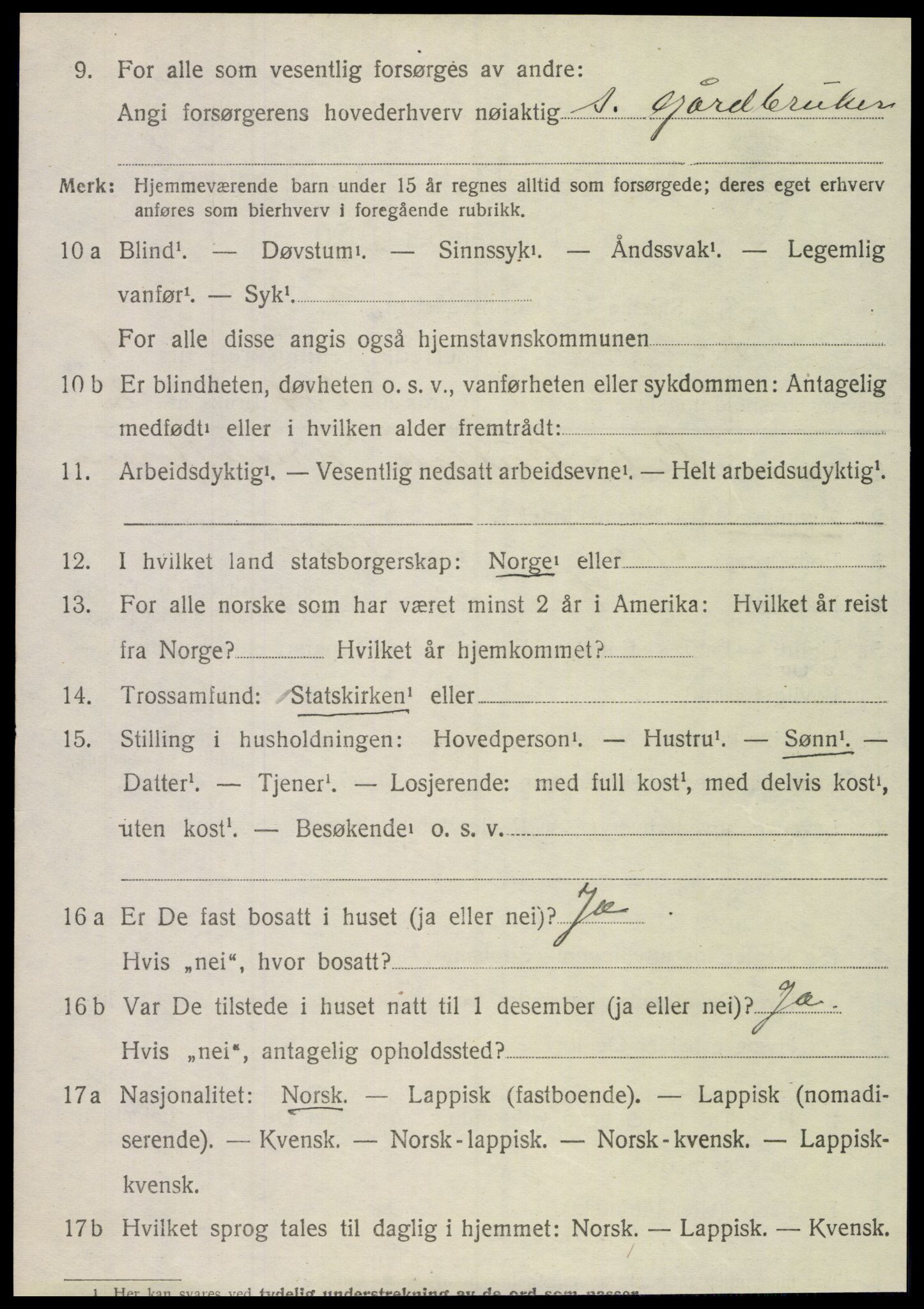 SAT, 1920 census for Korgen, 1920, p. 2077