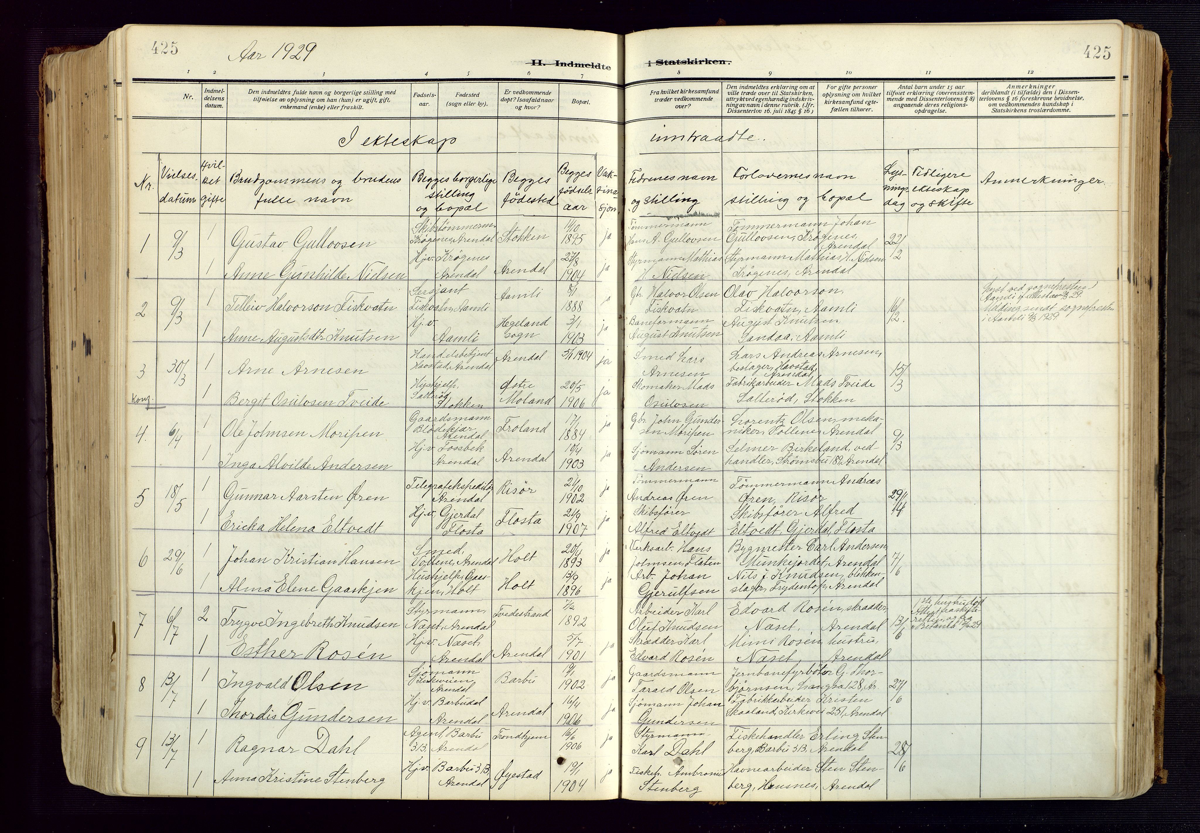 Barbu sokneprestkontor, SAK/1111-0003/F/Fa/L0006: Parish register (official) no. A 6, 1910-1929, p. 425