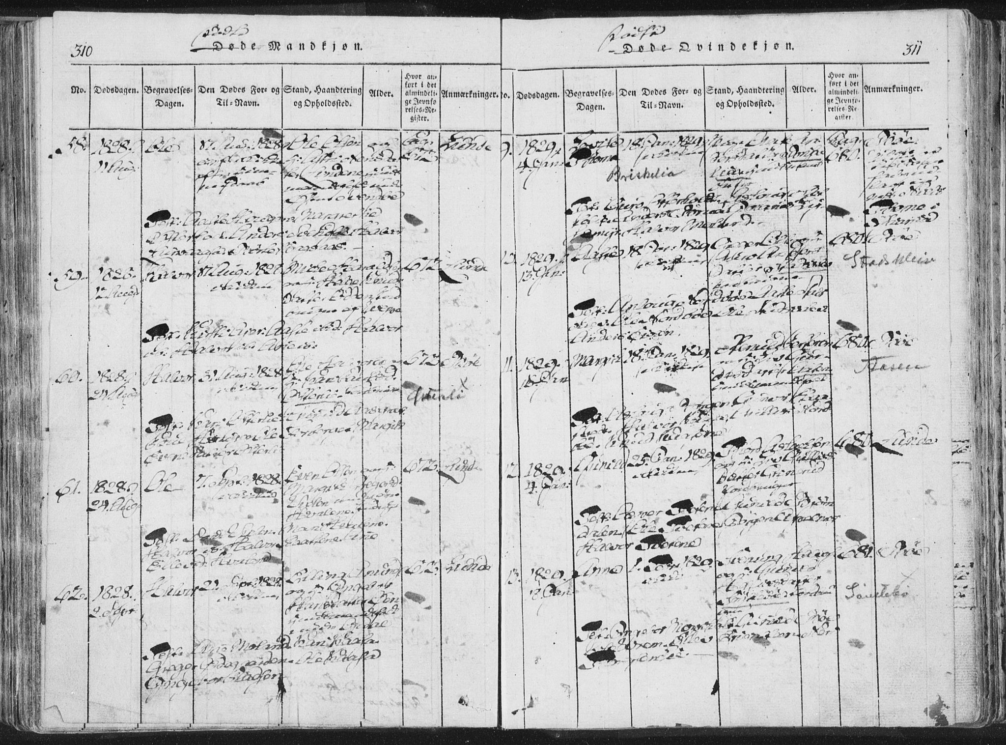 Bø kirkebøker, SAKO/A-257/F/Fa/L0006: Parish register (official) no. 6, 1815-1831, p. 310-311