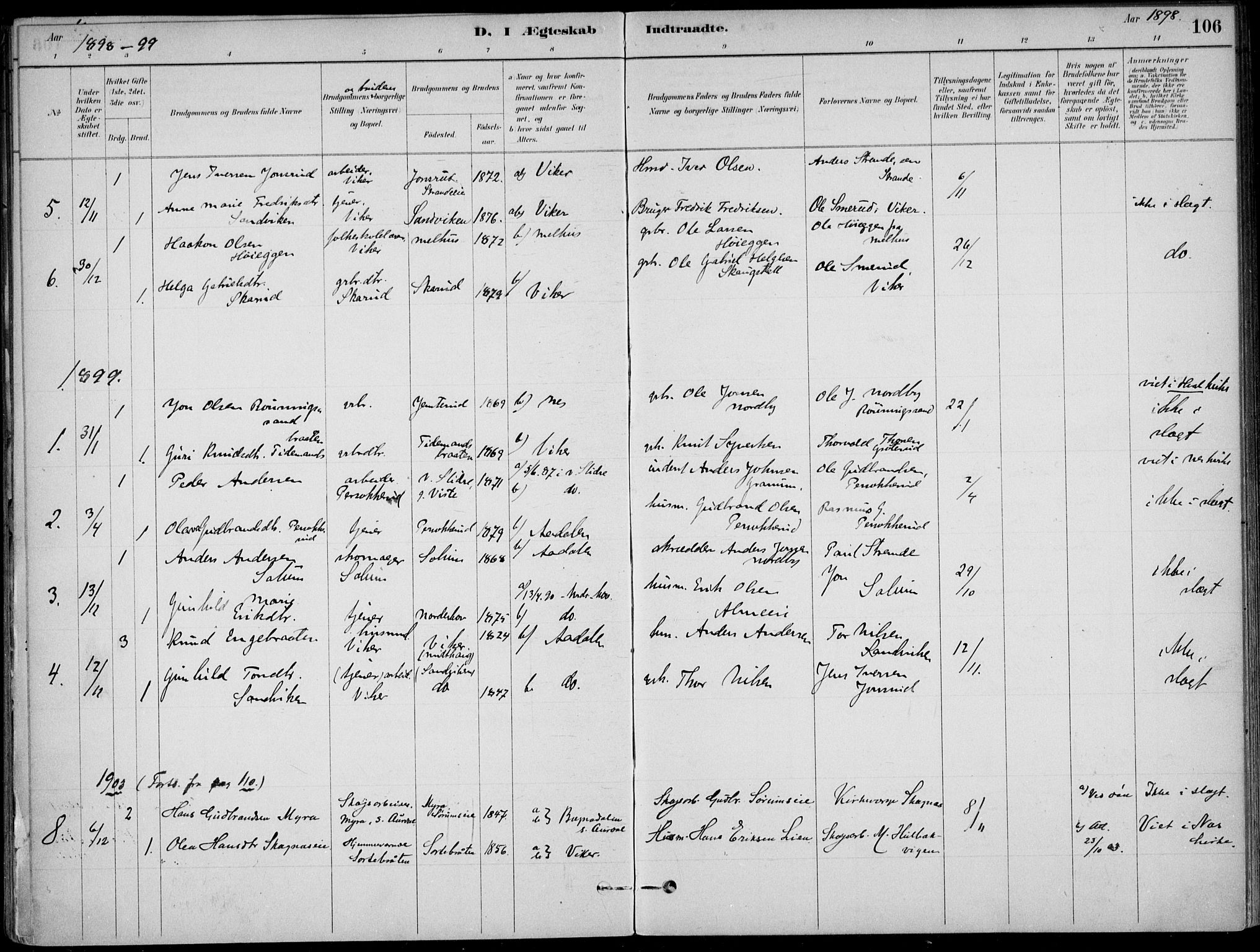 Ådal kirkebøker, SAKO/A-248/F/Fa/L0003: Parish register (official) no. I 3, 1884-1903, p. 106
