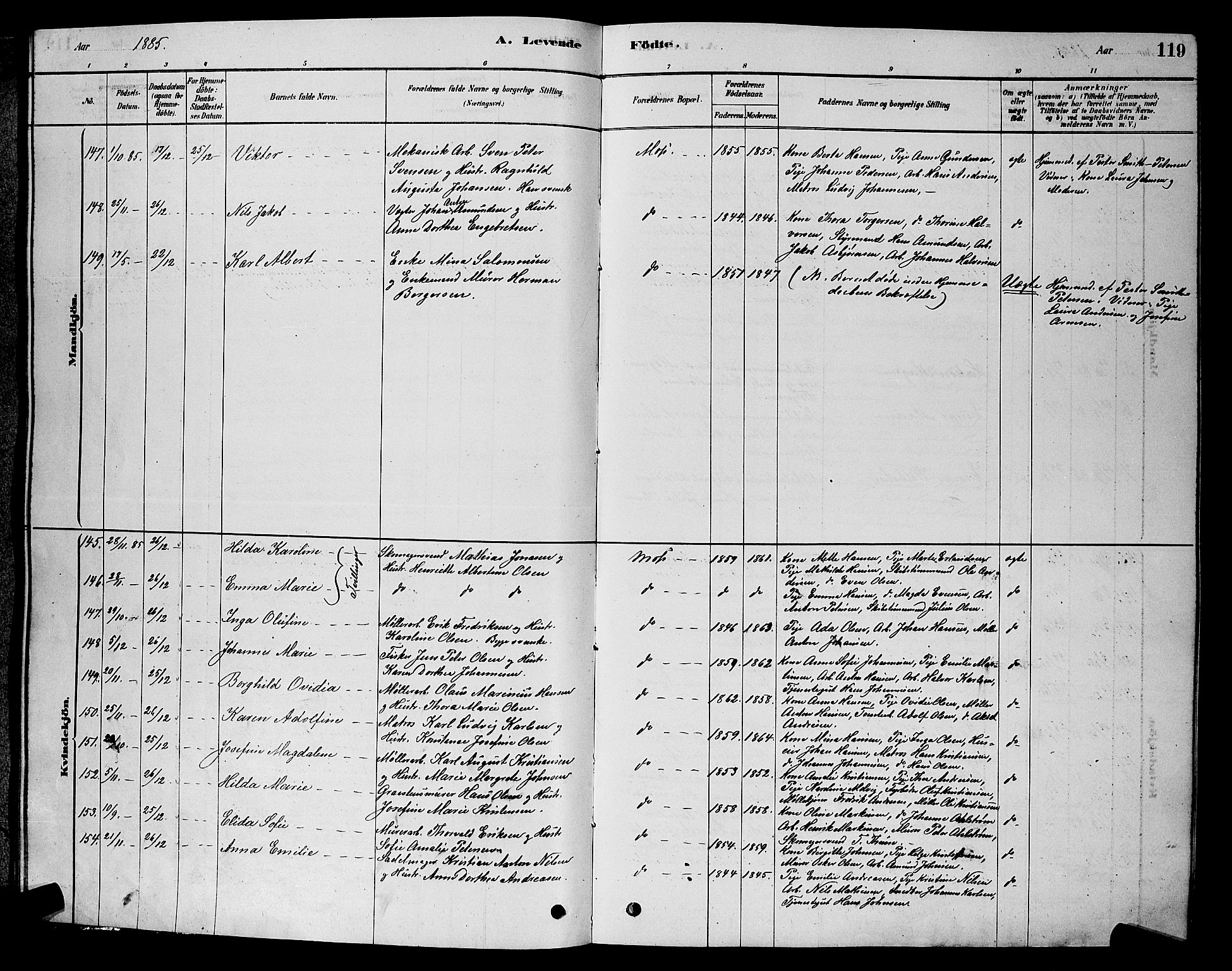 Moss prestekontor Kirkebøker, AV/SAO-A-2003/G/Ga/L0005: Parish register (copy) no. I 5, 1878-1888, p. 119