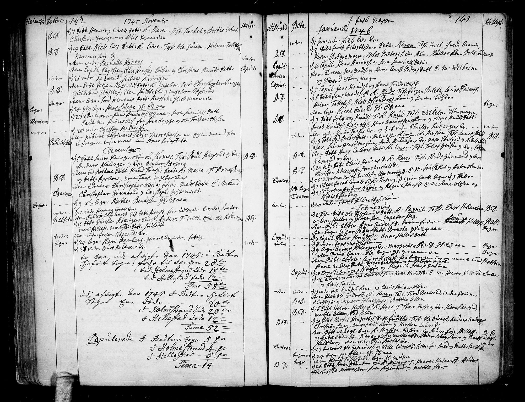 Botne kirkebøker, AV/SAKO-A-340/F/Fa/L0001a: Parish register (official) no. I 1A, 1707-1778, p. 142-143